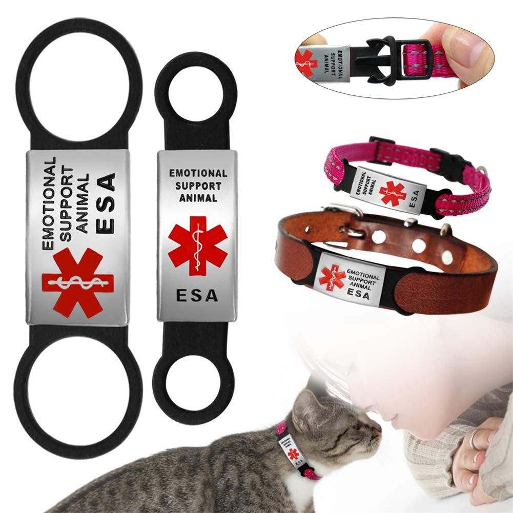 Dog Tag For Collar Necklace Stainless Steel Dog Cat Pet Id Tags Pendant Esa Emotional Support With Rubber Dog Accessories Black