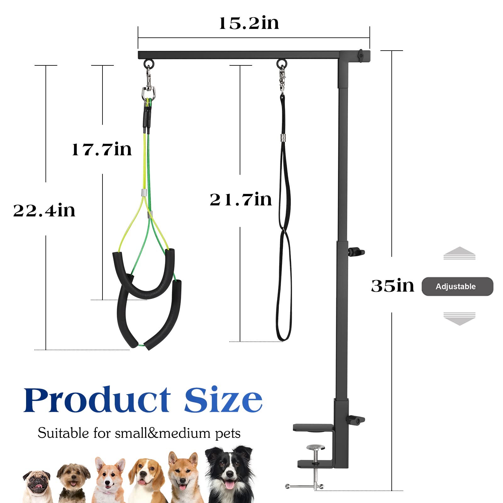 Pawaboo Dog Grooming Table Arm with Clamp, Adjustable 35" Stand, Foldable Tool for Small Medium Pets, Black, Model CSDVVXC