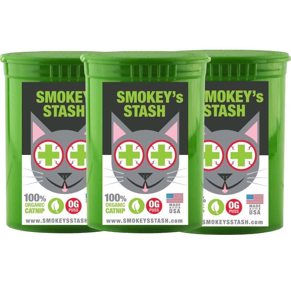 Smokey'S Stash Organic Catnip Og Puss | Potent Cat Nip For Cats - Small Pop Top Dried Nip (3 Pack)