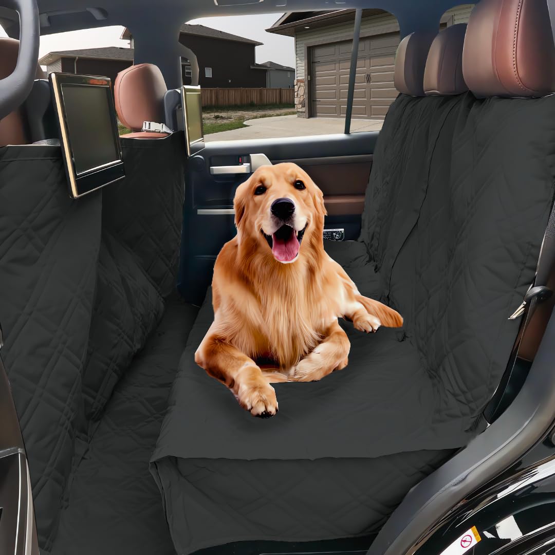 Formosa Covers Deluxe Quilted And Padded Dog Car Back Seat Cover With Non-Slip Back Best For Car Truck And Suv - Travel With Your Pet Mess Free - Universal Fit 56'X94', Black