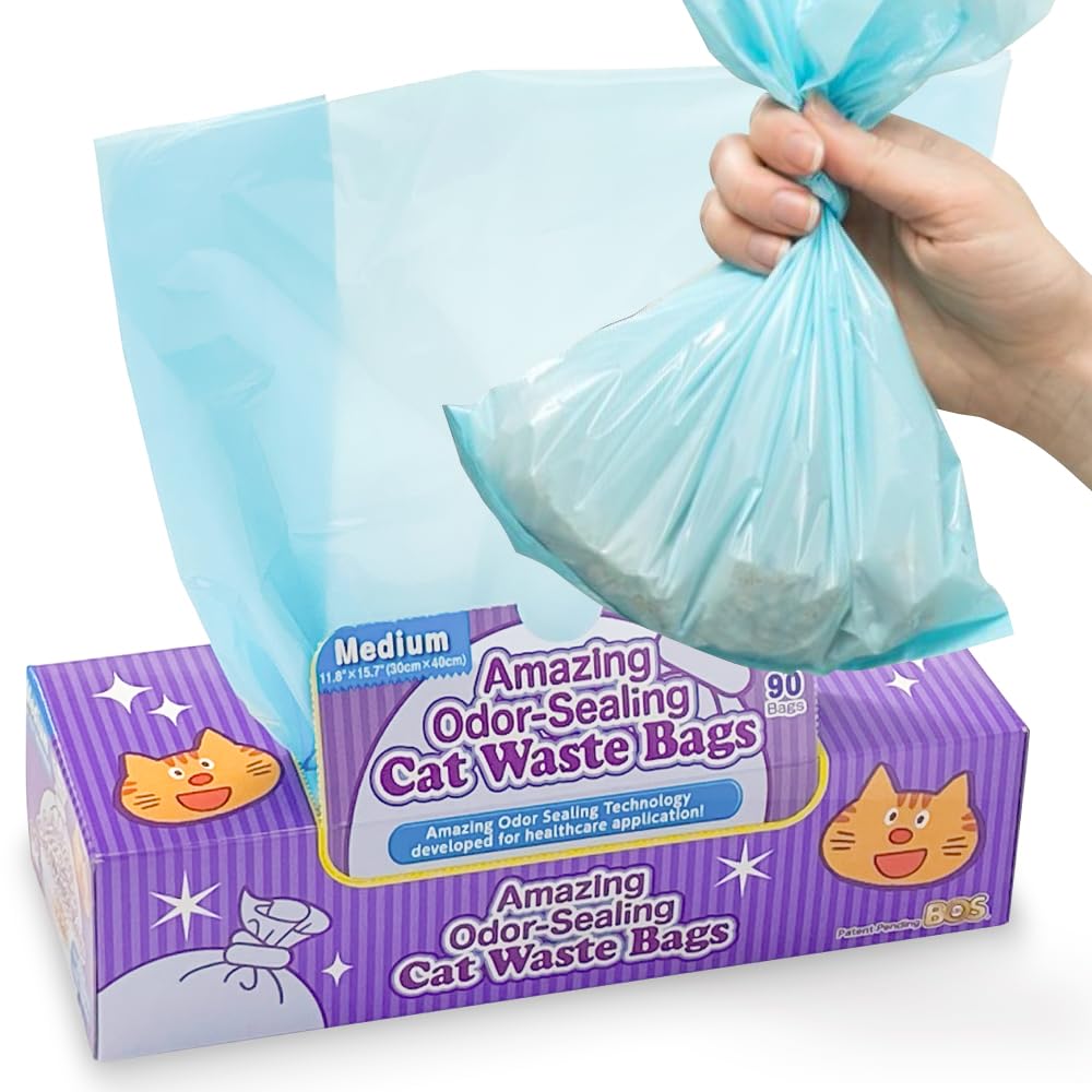 Bos Amazing Odor Sealing Cat Waste Disposal Bags - Durable And Unscented [Size: M, Color: Light Blue] (90 Count, Pack Of 1) (90 Bags)