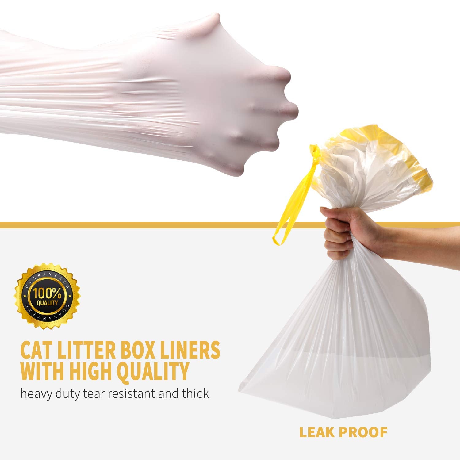 Kone Cat Litter Box Liners, 14 Count Jumbo Extra Durable Large Drawstring Kitty Litter Pan Bags Cat Waste Litter Bags Pet Cat Su