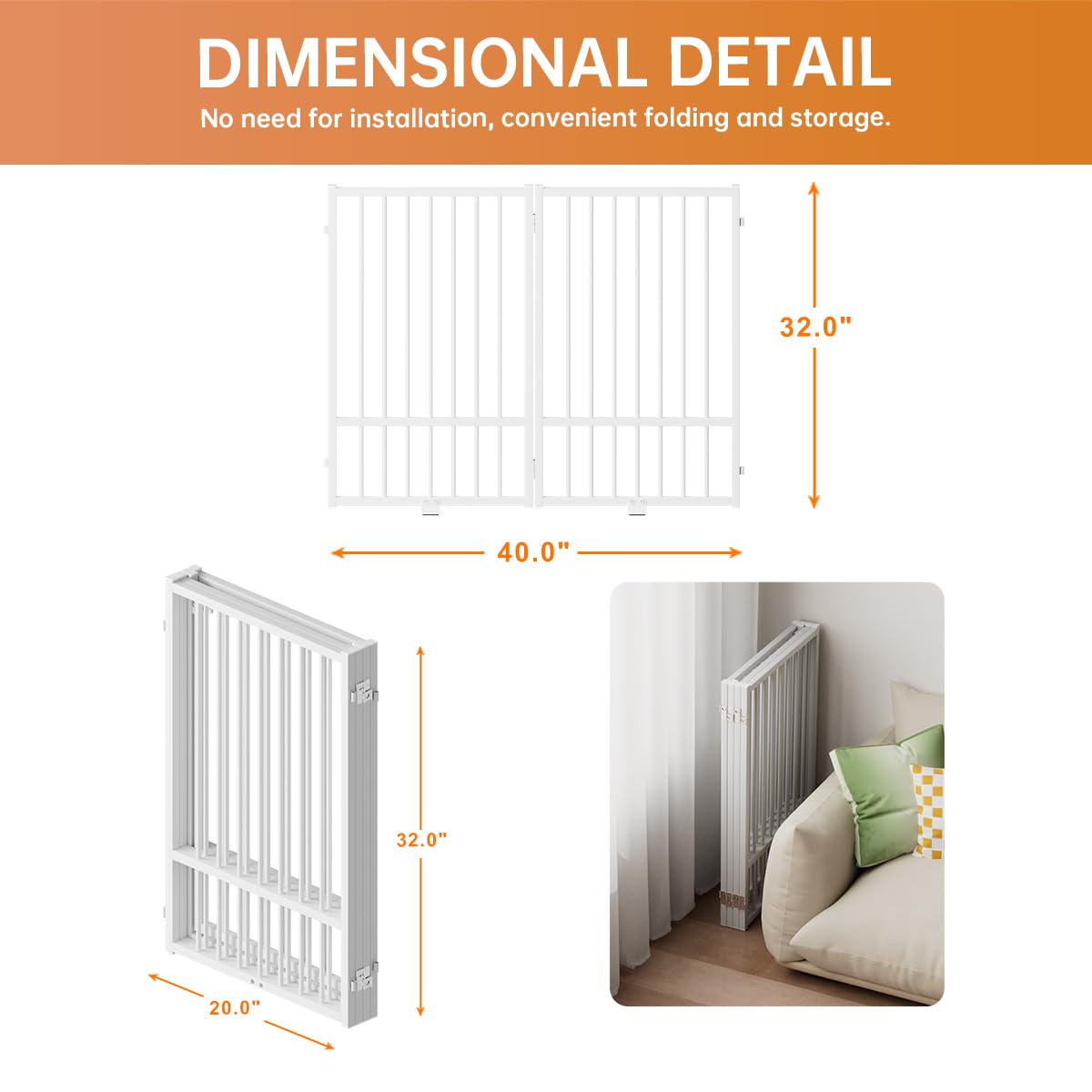 SNUOWU Full Metal Freestanding Dog Gate with Door, 32Height Foldable Pet Dog Fence for Indoor & Outdoor, 2 Panels Extra Wide F