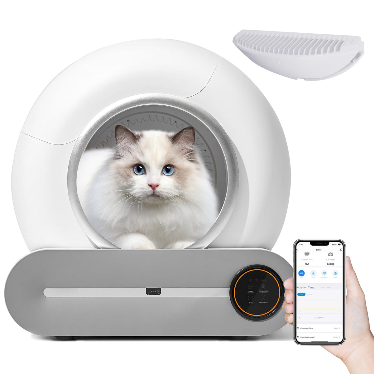 Self Cleaning Litter Box,Automatic Cat Litter Box Self Cleaning,Extra Large Litter Robot With Liner,With App Control,Safety Prot
