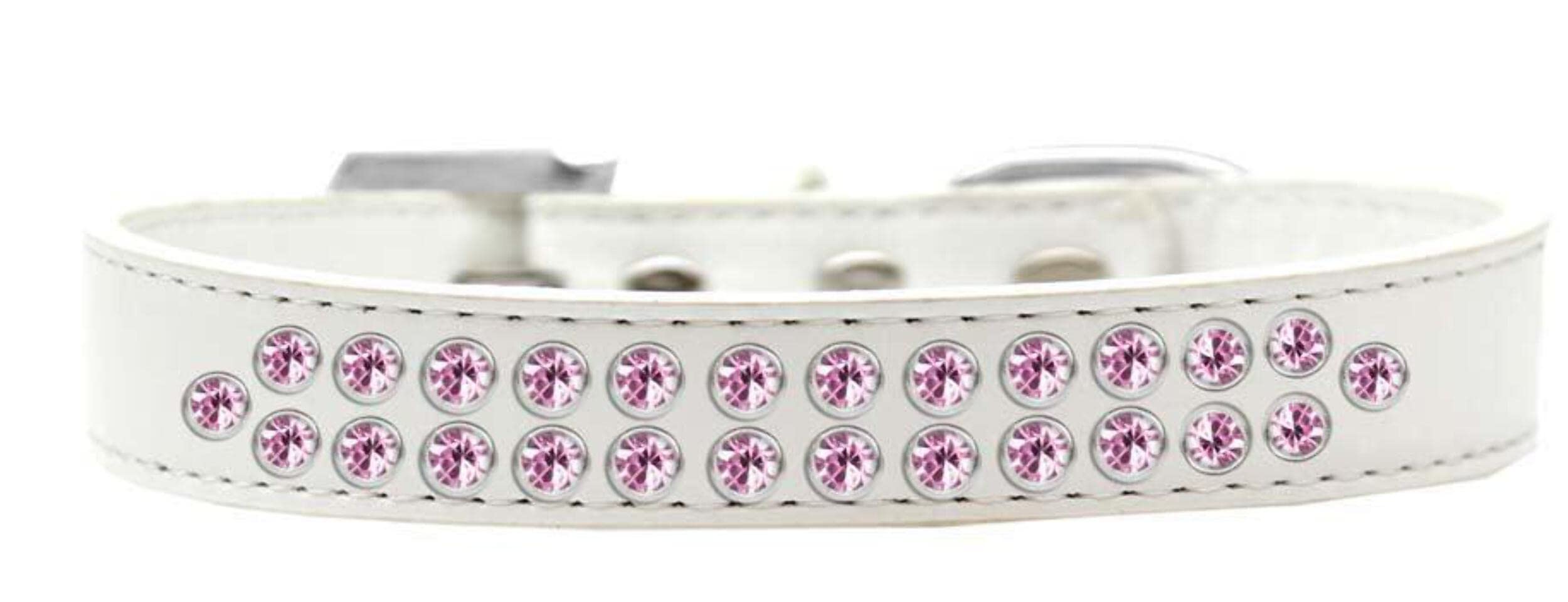 Mirage Pet Products Two Row Light Pink Crystal White Dog Collar, Size 12