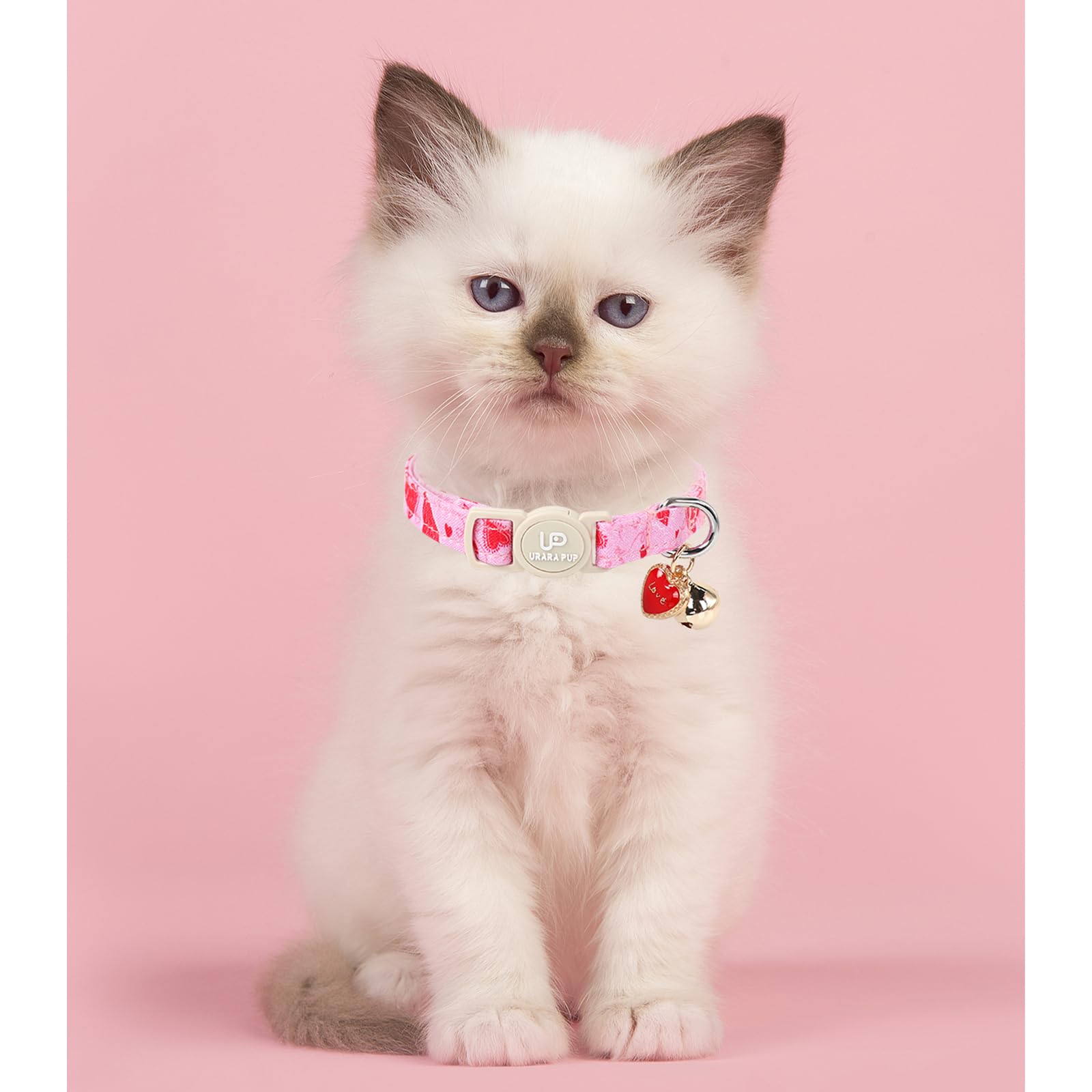 Up Urara Pup Cat Collar, 2 Pack Cat Collars Cute Breakaway Kitty Collar With Bell, Valentine'S Day Kitten Collars Pink Hearts Wi