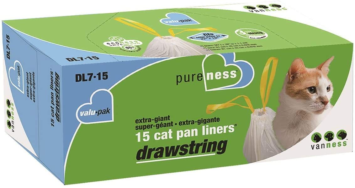 Van Ness Dl715 Pureness Extra Giant Drawstring Cat Pan Liner, 45-Count (3 X 15 Count Boxes)