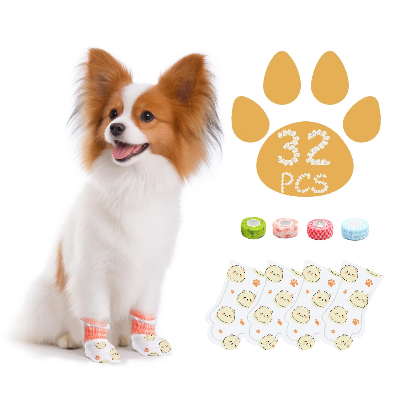 Furrtripsy Disposable Dog Booties For Dog Cats,32Pcs Pet Booties Waterproof And Breathable With Adjustable Bandage,Paw Socks Pro