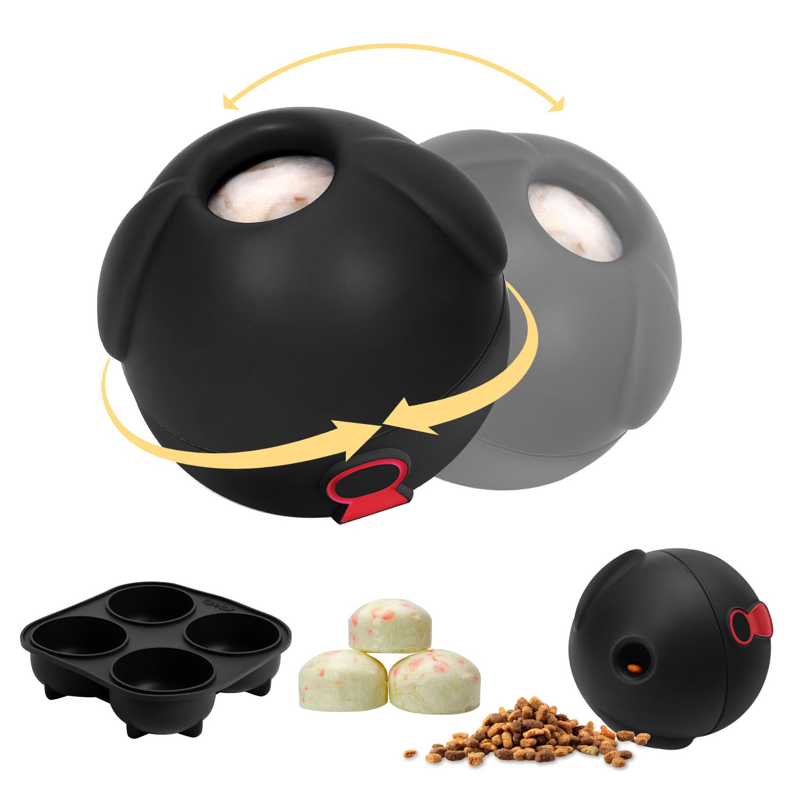 Yipetor 3In1 Treat Dispensing Dog Toys, Heavy Duty Frozen Dog Treat Ball - Slow Feeding Puppy Lick Bowl Tough Chew Toy for Large