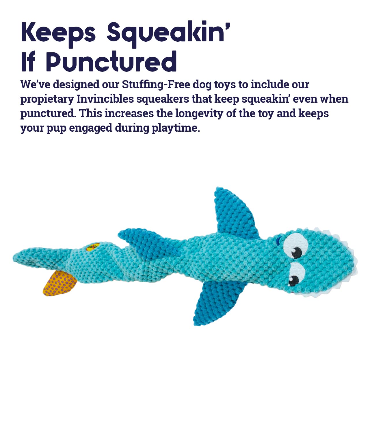 Petstages Stuffing-Free Floppy Shark Plush Dog Toy, Large