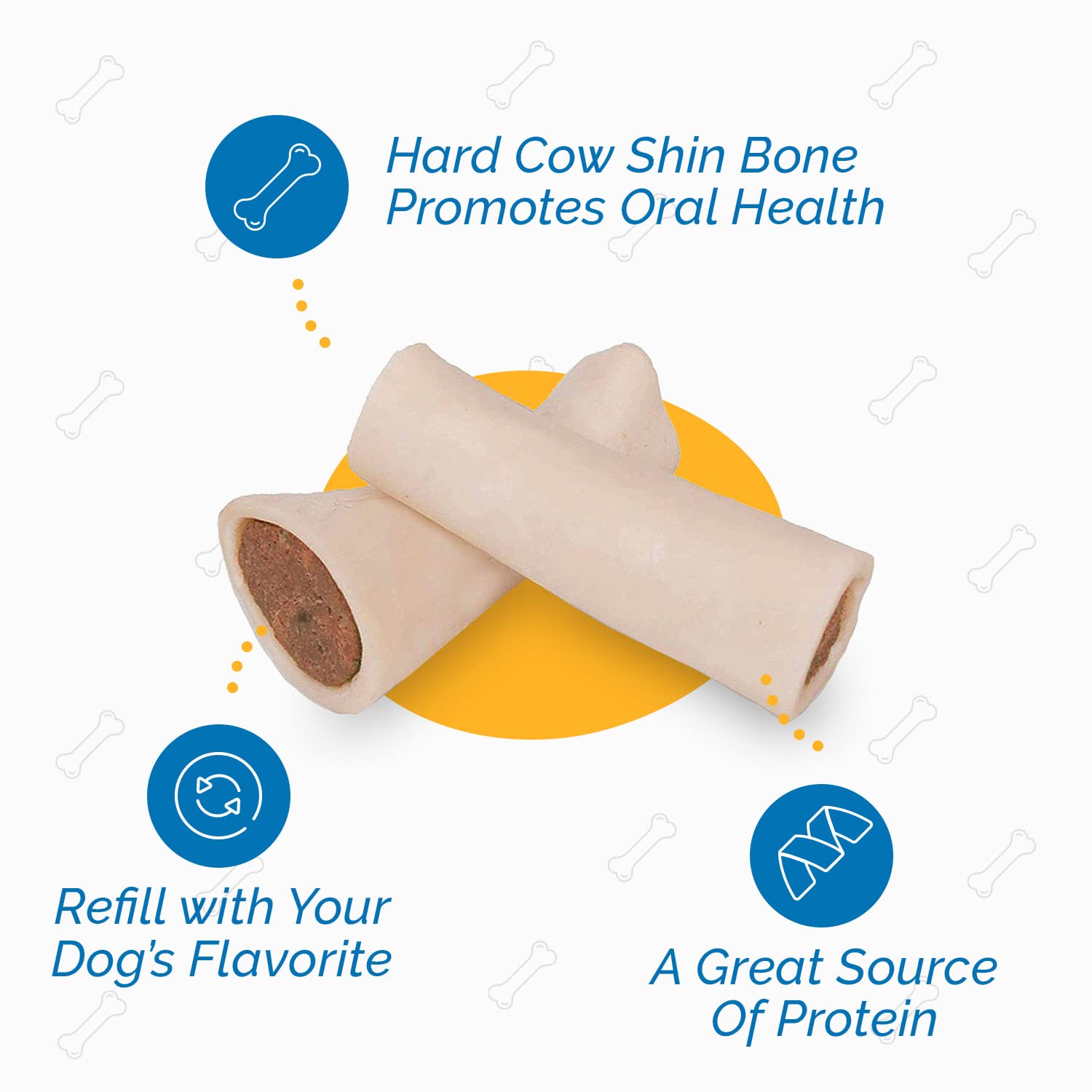 123 Treats, Filled Dog Bones, Peanut Butter Bones for Dogs (3 to 4 Beef Bones - 10 Count) Stuffed Shin Bones, Long Lasting Chews
