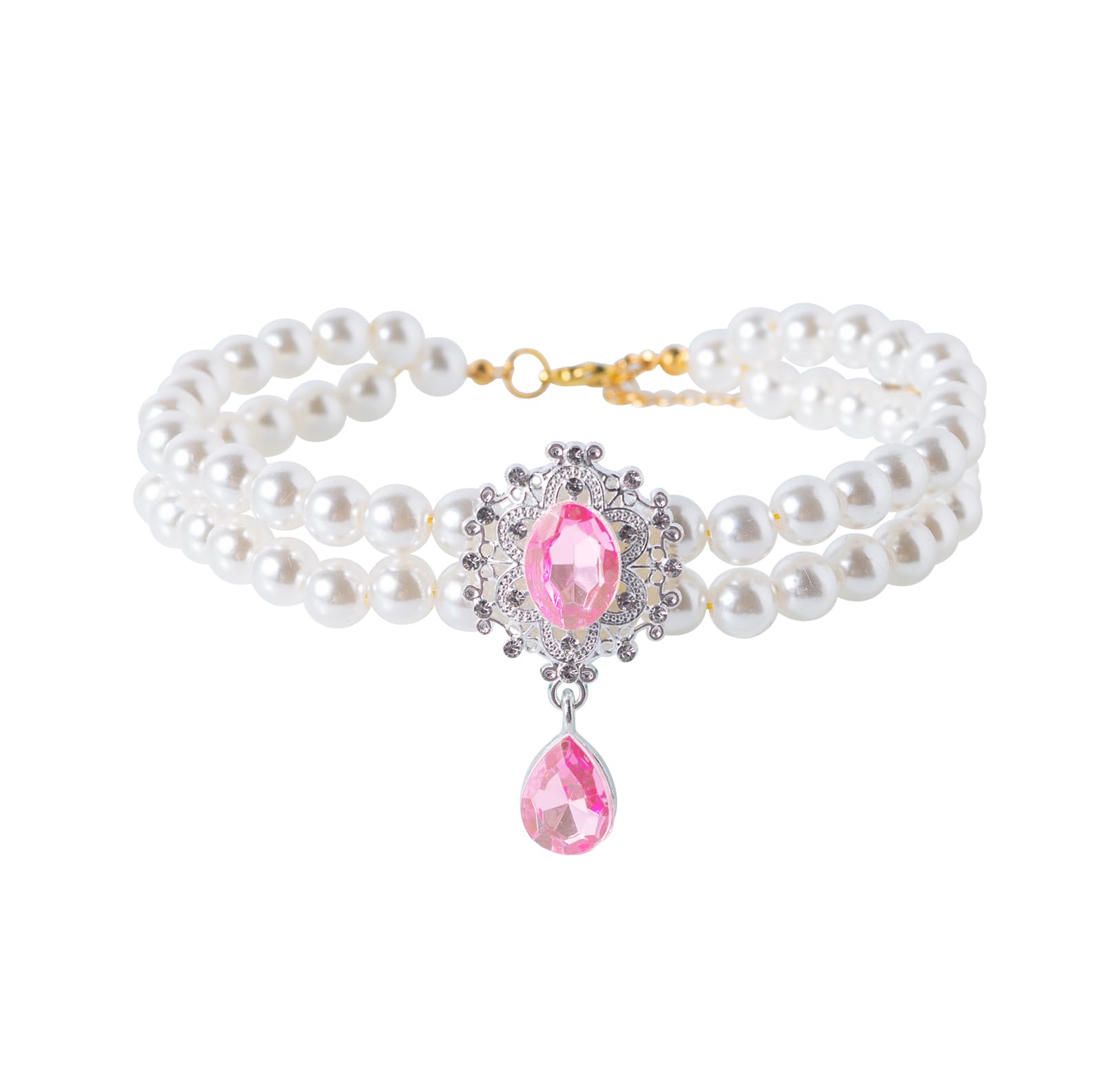 Daovace 2 Row Pearls Collar For Cats Pearl Dog Rhinestone Necklaces For Small Dogs Accessories Cat Pearl Collar (Small, Pink)