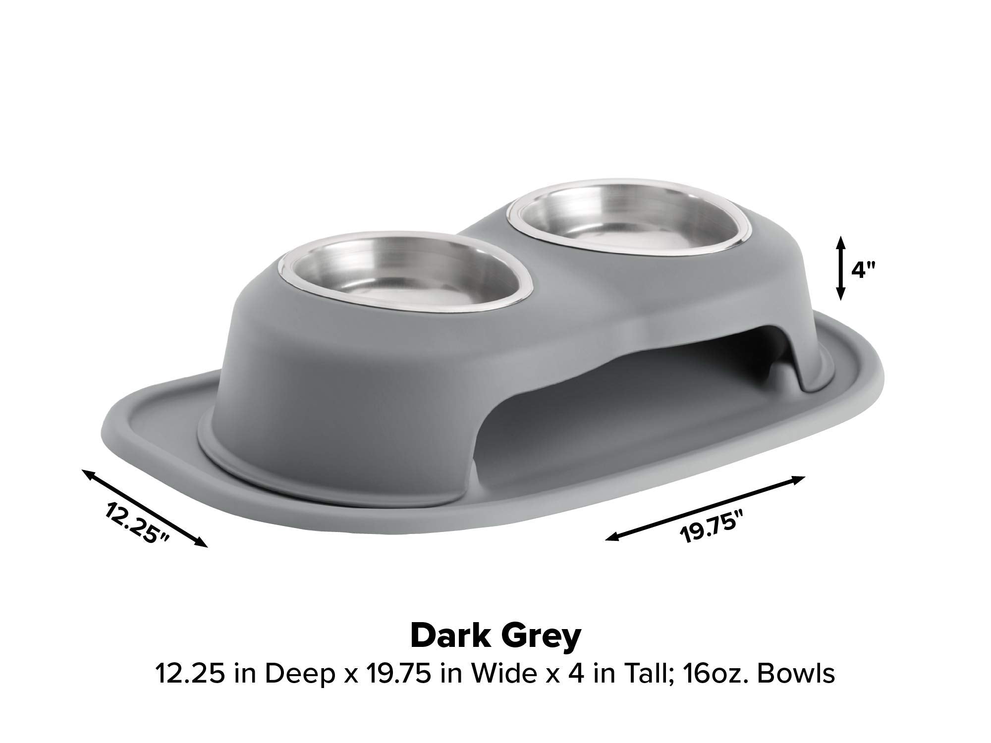 Weathertech Double High Pet Feeding System - Elevated Dog/Cat Bowls - 4 Inch High Dark Grey (Dhc1604Dgdg)
