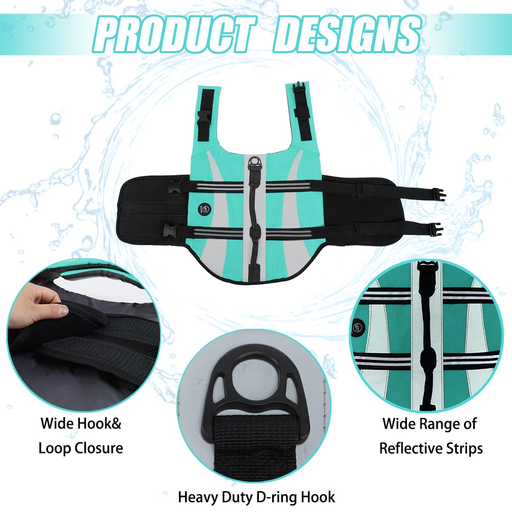 Emust Life Jacket For Large Dogs, Pet Life Vest For Small/Medium/Large Dogs With Double Rescue Handles, High Reflective Dog Life
