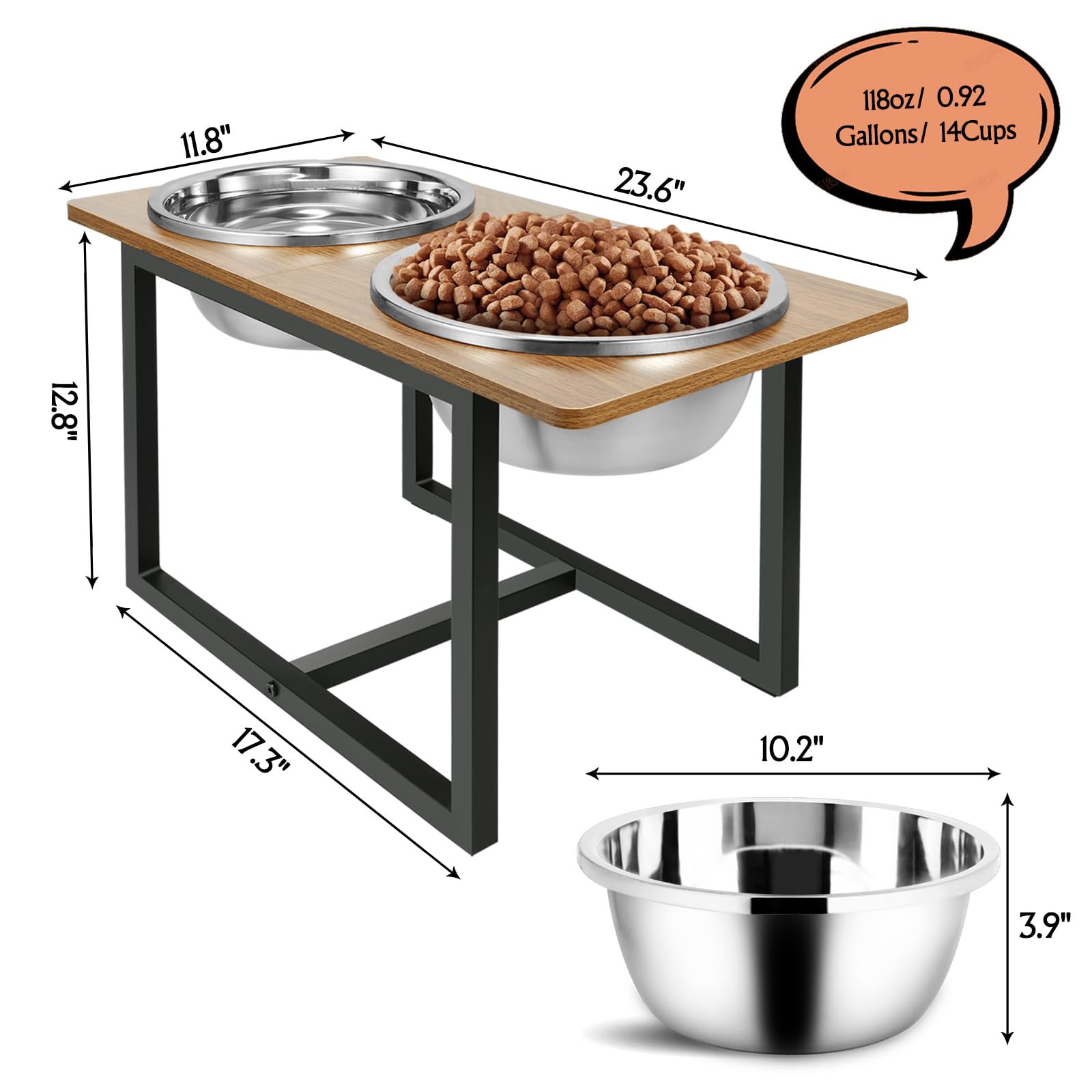 Spacnom Elevated Dog Bowls for Large Dogs, Raised Dog Bowl Stand with Two X-Large Stainless Steel Bowls for Dogs, 3.5L Capacity,