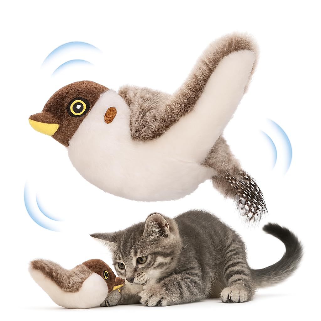 CKFPS Flying Bird Cat Toy (Not a Flying Toy) - Flappy Bird Cat Toy with Flapping Wings & Chirping Sound, USB Rechargeable Motion