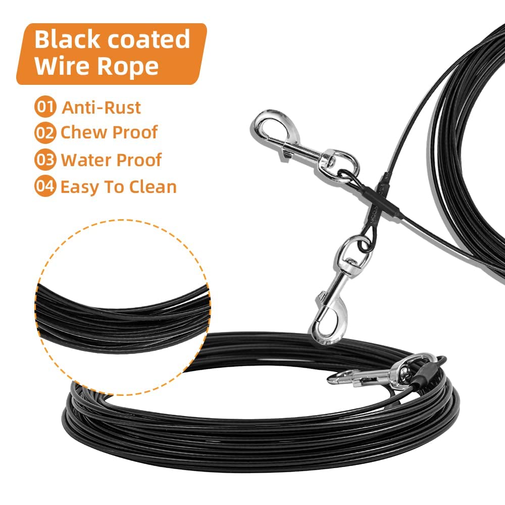 Tie Out Cable For Dogs, 20/30/50/100Ft Dog Leads For Yard Chew Proof, Heavy Duty Dog Tie Out Cable For Large Dogs Up To 250Lbs,