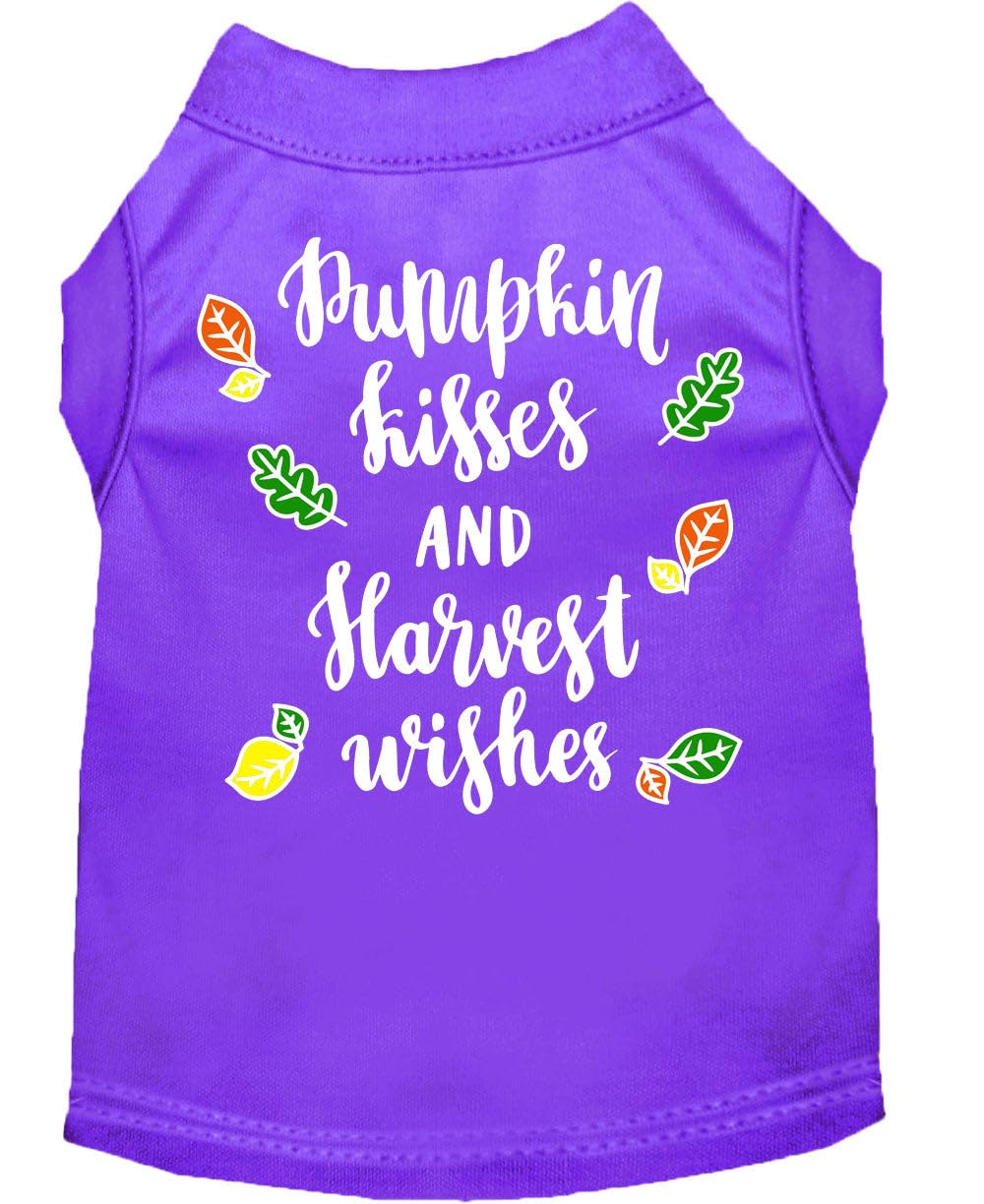 Pet Dog And Cat Shirt Screen Printed, 'Pumpkin Kisses & Harvest Wishes' Purple 2Xl (20-25 Lbs.)