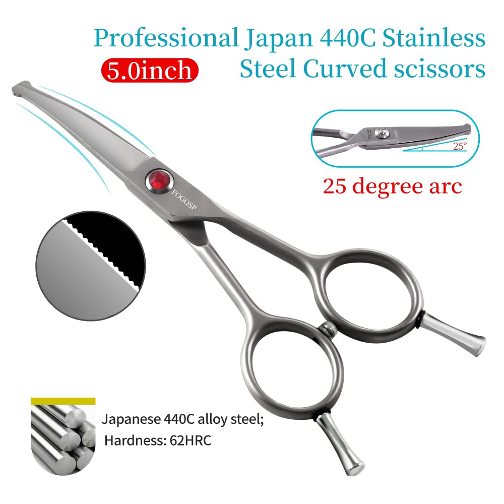 Fogosp 4.5' Curved Dog Scissors For Grooming Face And Paws With Safety Round Tip For Small Dogs Face Paw Ears Trimmer Professio