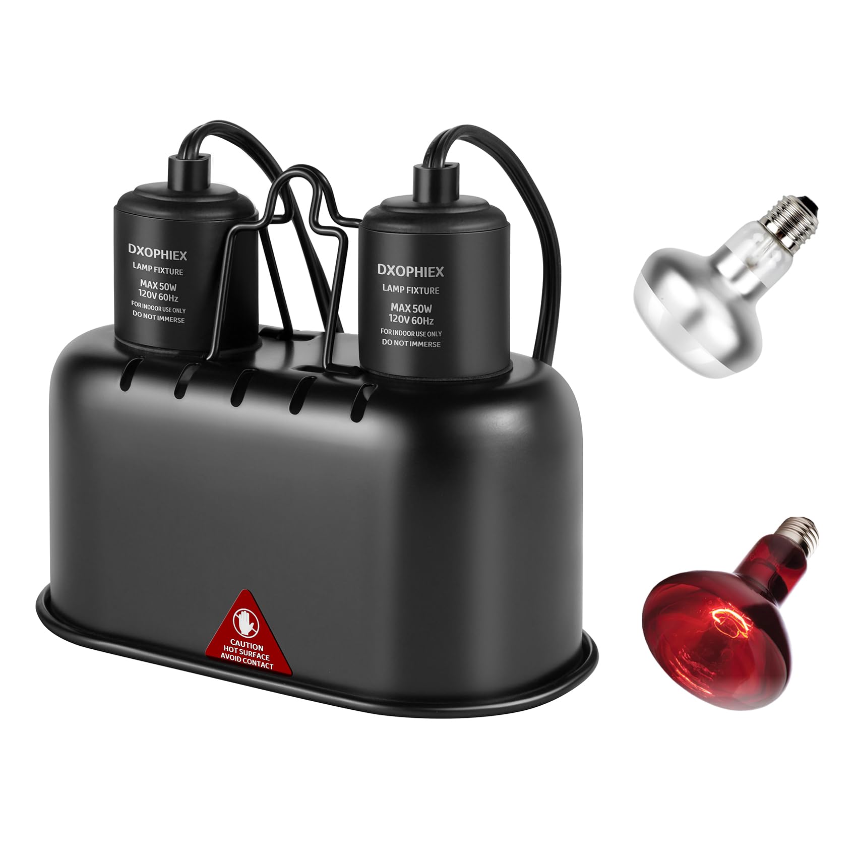 Dxophiex Nano Reptile Heat Lamp Fixture, Dual Reptile Light Fixture With 60W Basking Bulb & Infrared Bulb For Bearded Dragon, Tu