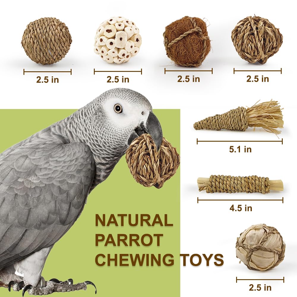 Wqy Groceryshop 7Pcs Bird Toy Large Chewing Balls - Natural Soft Chew Shredding & Foraging Toy For Cockatiel Conure Quaker Parro