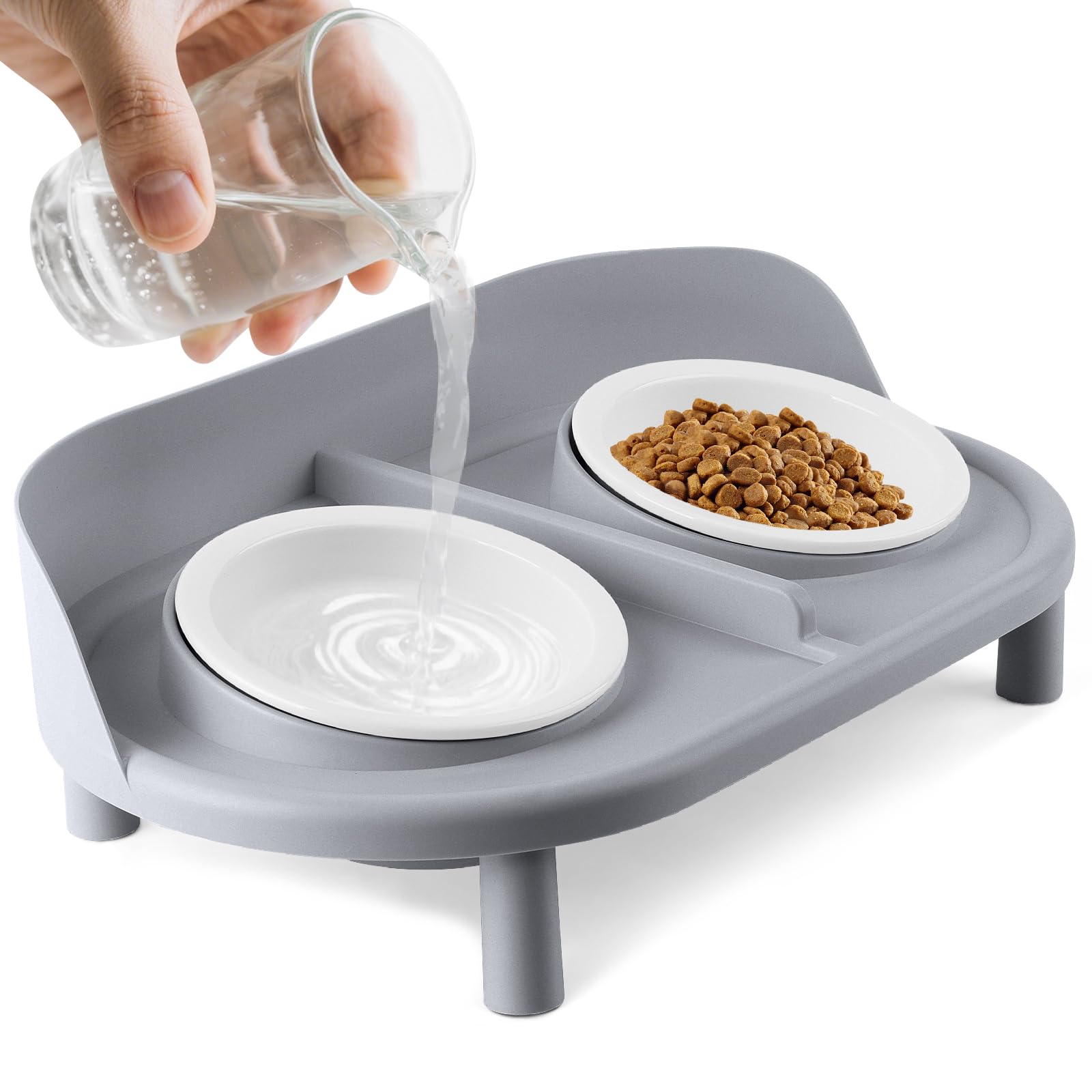 Bartuke Elevated Cat Bowls, Tilted Rised Cat Food and Water Bowl with 2 Pcs Ceramic Pet Bowls, Rised Stand, Pet Dish Anti Vomiti