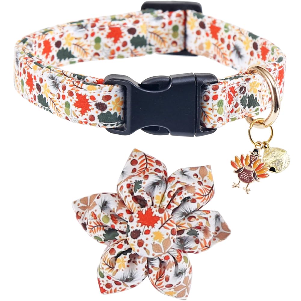 Thanksgiving Day Dog Collar Fall With Sunflower And Bell Autumn Holiday Adjustable Pet Collars For Dogs (Turkey,Large)