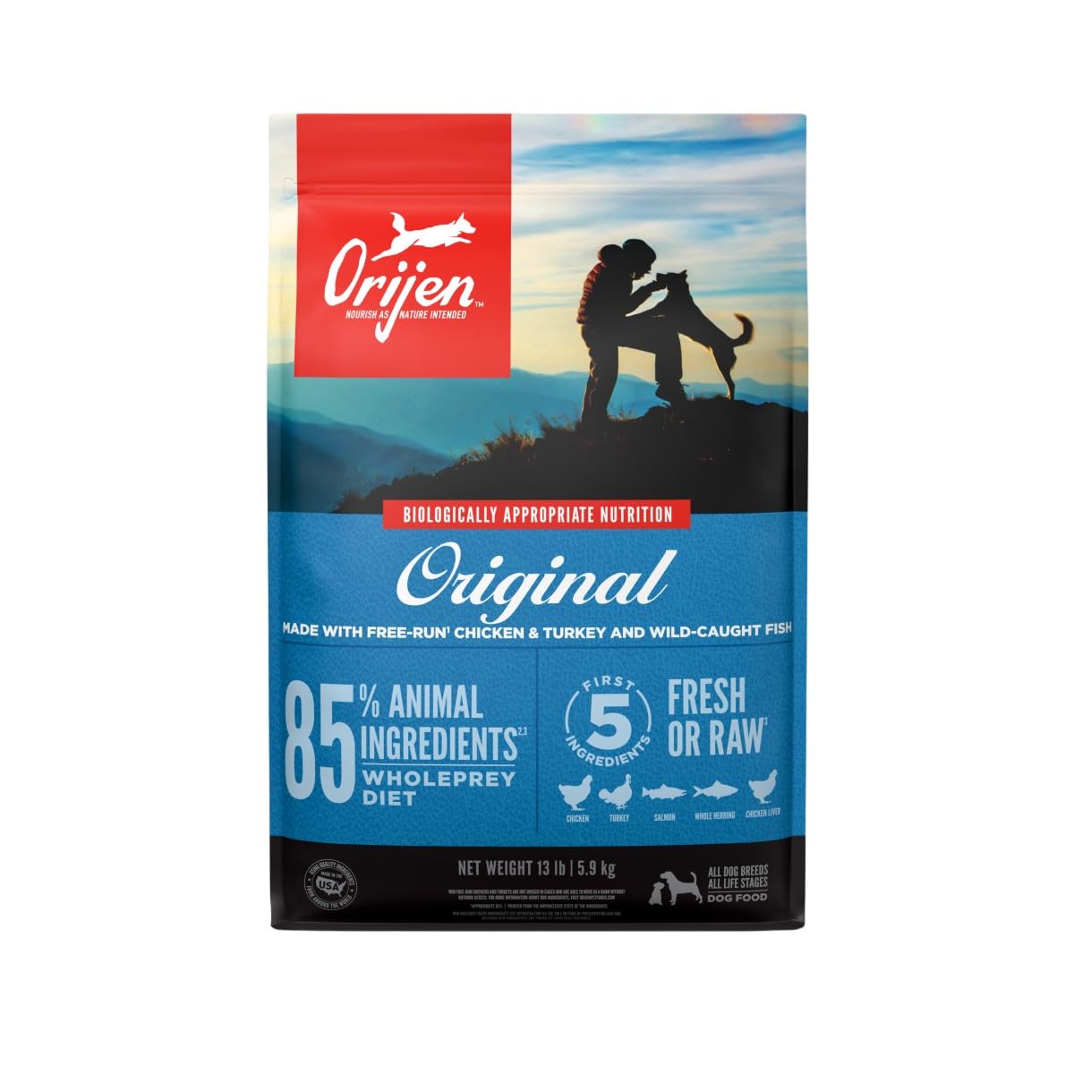 ORIJEN Dog Original Recipe, 13lb, High-Protein Grain-Free Dry Dog Food, Packaging May Vary