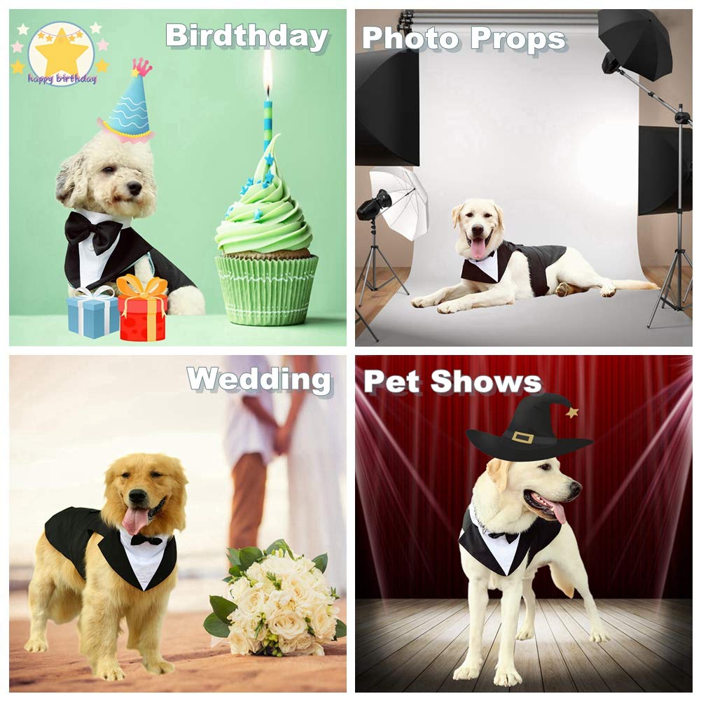 Qbleev Dog Tuxedo For Medium Dogs, Dog Suit And Bandana Set, Dog Wedding Outfit With Bow Tie, Formal Dog Tux Dog Costume Halloween Dog Christmas Outfit For Birthday Party Cosplay, Black M