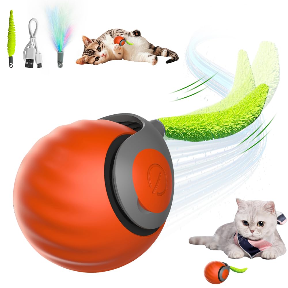Gijivcoz Speedy Cat Toy,Smart Self Rolling Interactive Toy Balls Automatic Moving,Chase Toys For Bored Indoor Kitten/Adult Cats,