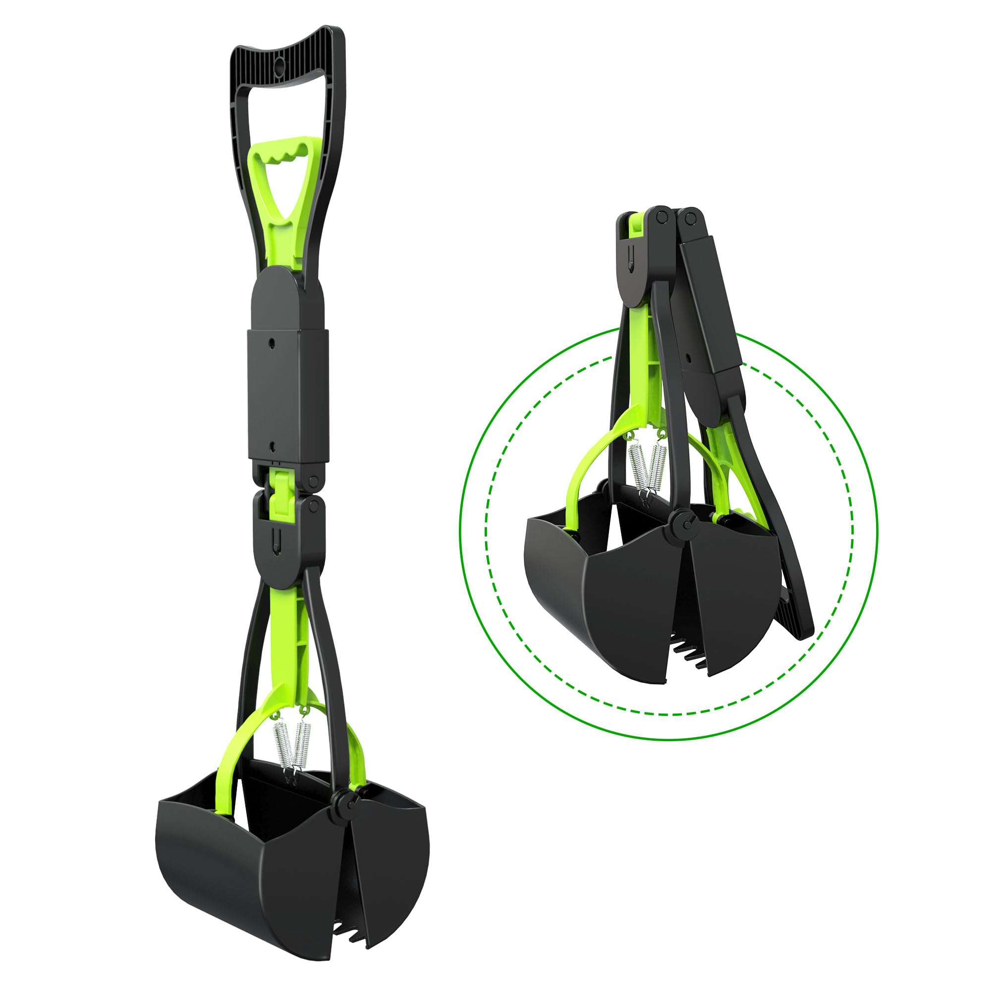 Kusmil Pooper Scooper, Foldable Dog Poop Waste Pick Up Shovel With Long Handle High Strength Material And Spring (Green