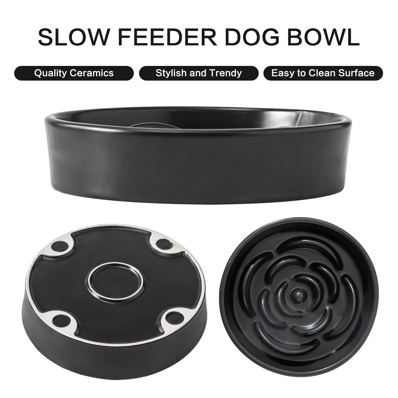 Welloyed 8.25 Ceramic Slow Feeder Dog Bowls - Petal Shape Modern Dog Food Dish for Medium and Large Breeds, Puzzle Maze Bowl t