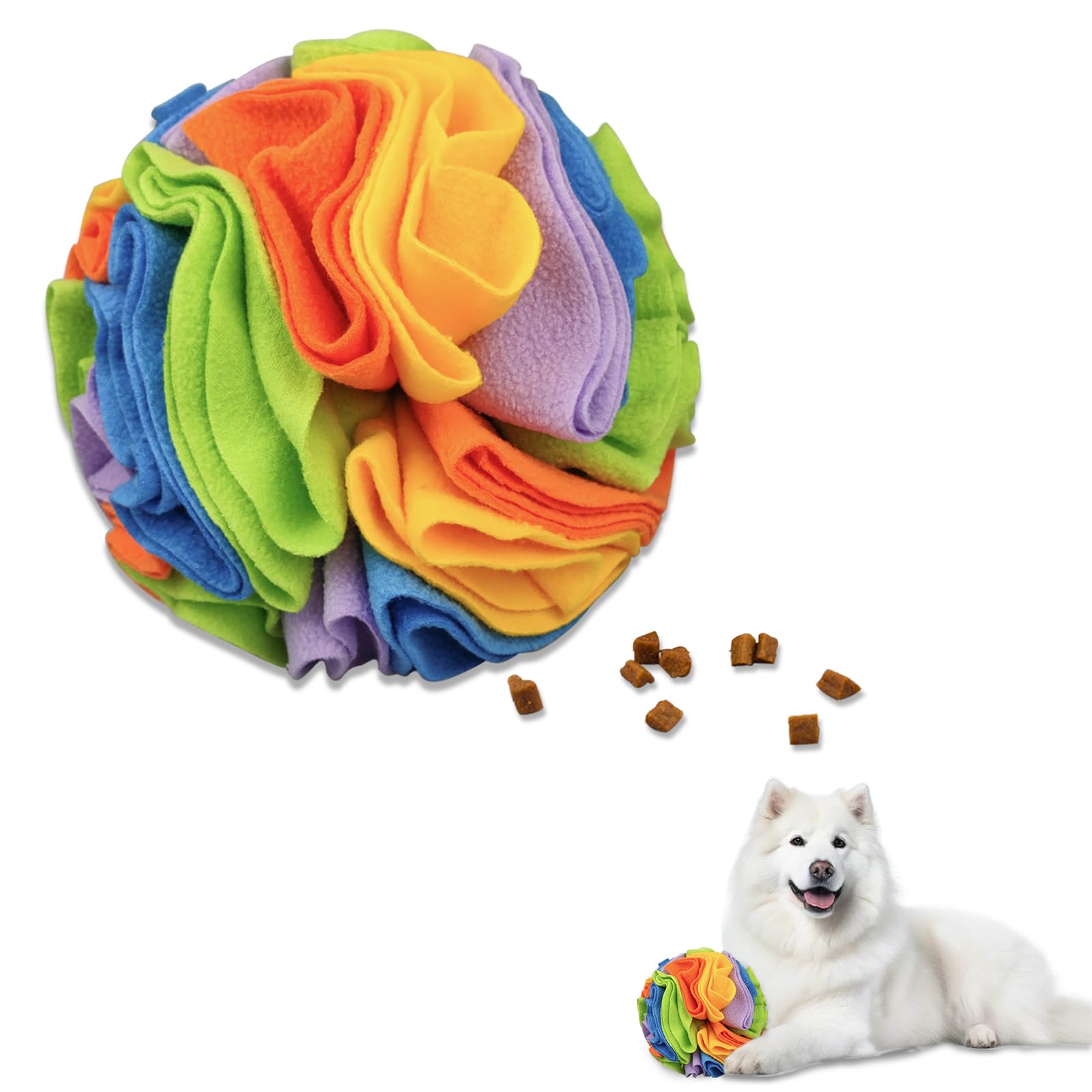 Andiker 7.9'' Snuffle Ball for Dogs, Plush Colorful Interactive Snuffle Ball Hide Treat Dog Puzzle Toy for Relieving Boredom and