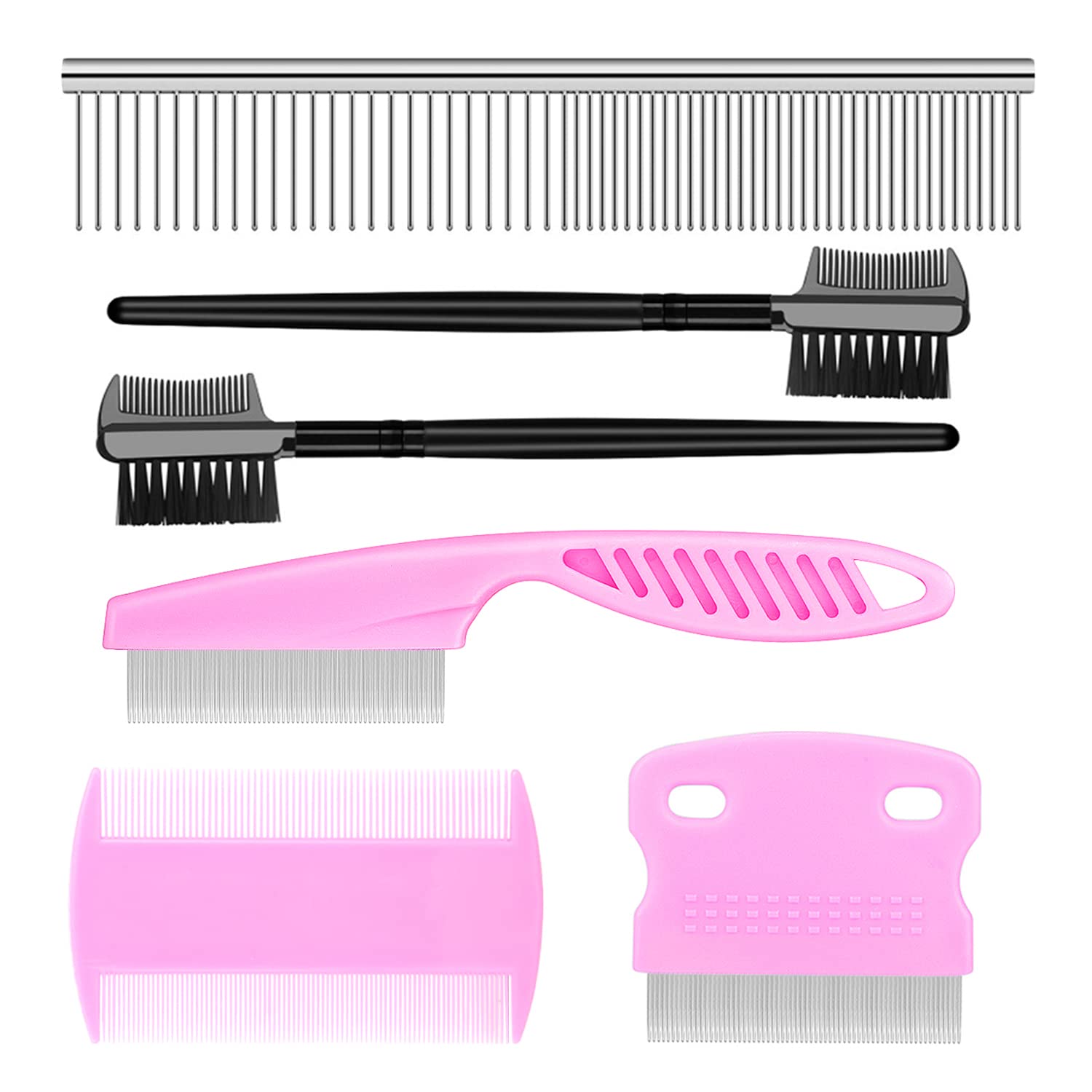 Flea Comb Lice Comb Cat Comb Dog Comb Pet Grooming Combs Tear Stain Remover Comb Remove Mucus Crust 2-In-1 Metal Round Smooth Teeth Comb Remove Floating Hair Tangles Dander (Pink)