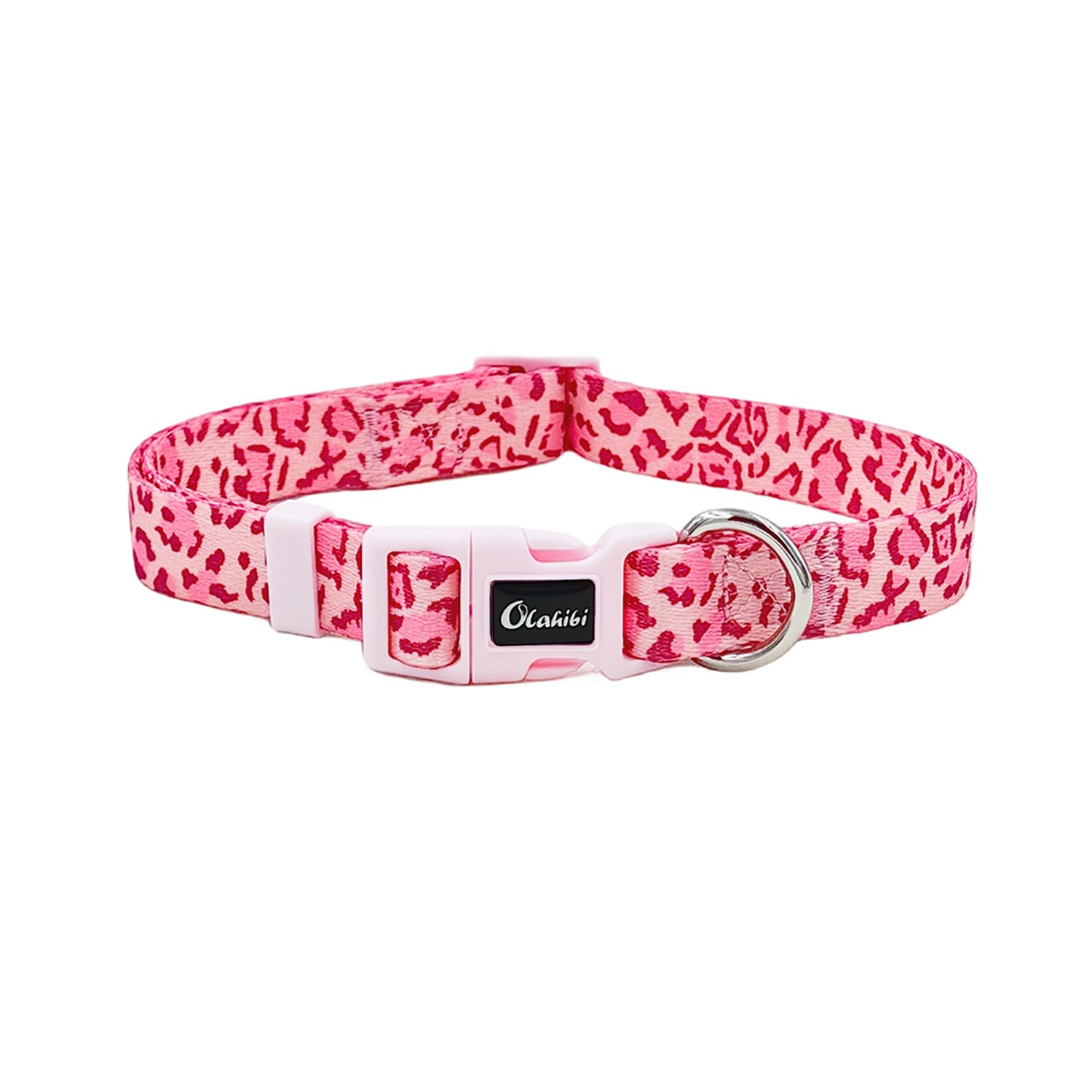 Olahibi Basic Dog Collar, Leopard Pattern, Soft And Durable Polyester Material, Adjustable Length, For Small Dogs.(Small, Pink L