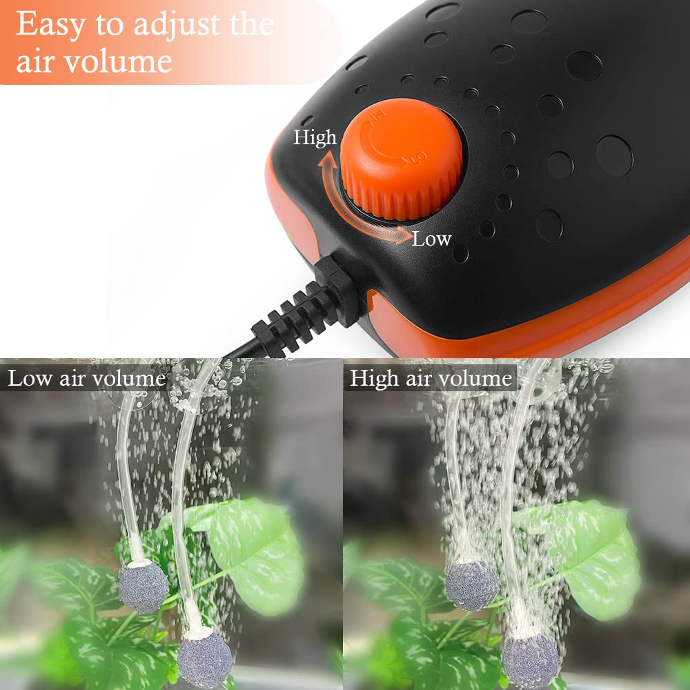 HITOP 3W Adjustable Aquarium Air Pump: Dual Outlets Aquarium Bubbler, Quiet Oxygen Pump for Fish Tank Up to 100 Gallon