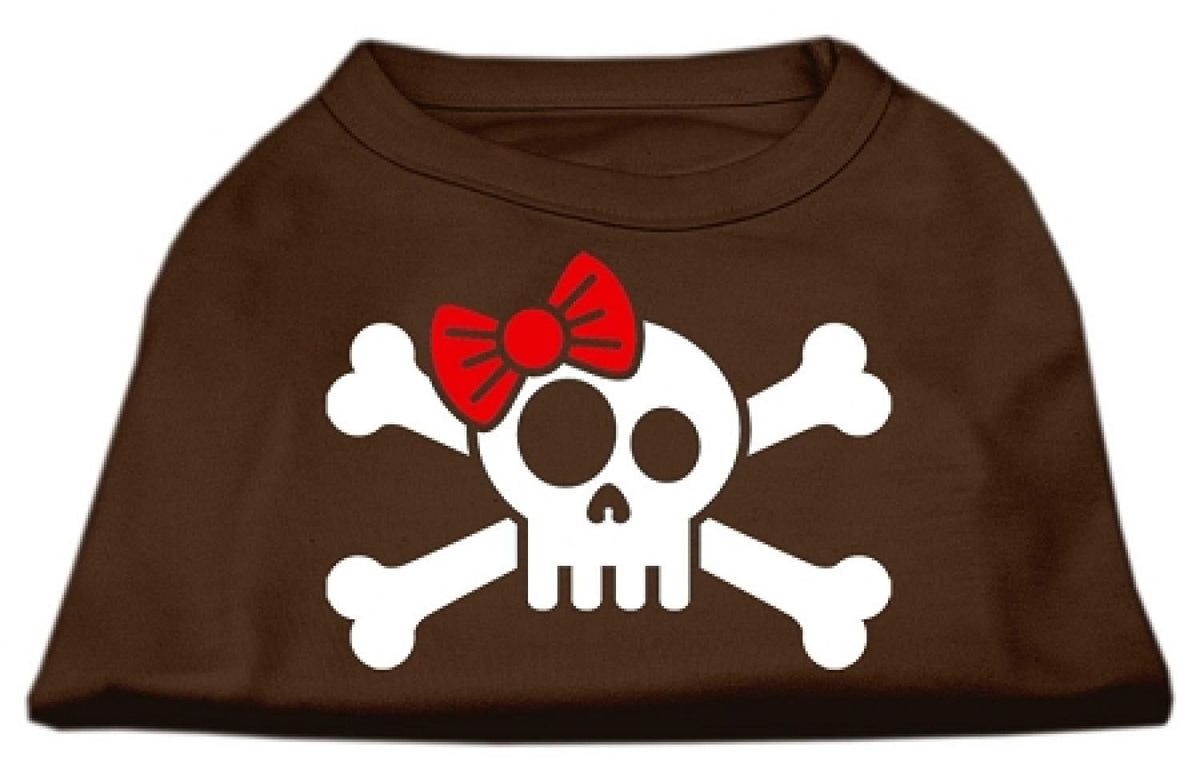 Mirage Pet Products Skull Crossbone Bow Screen Print Shirt, Small, Brown