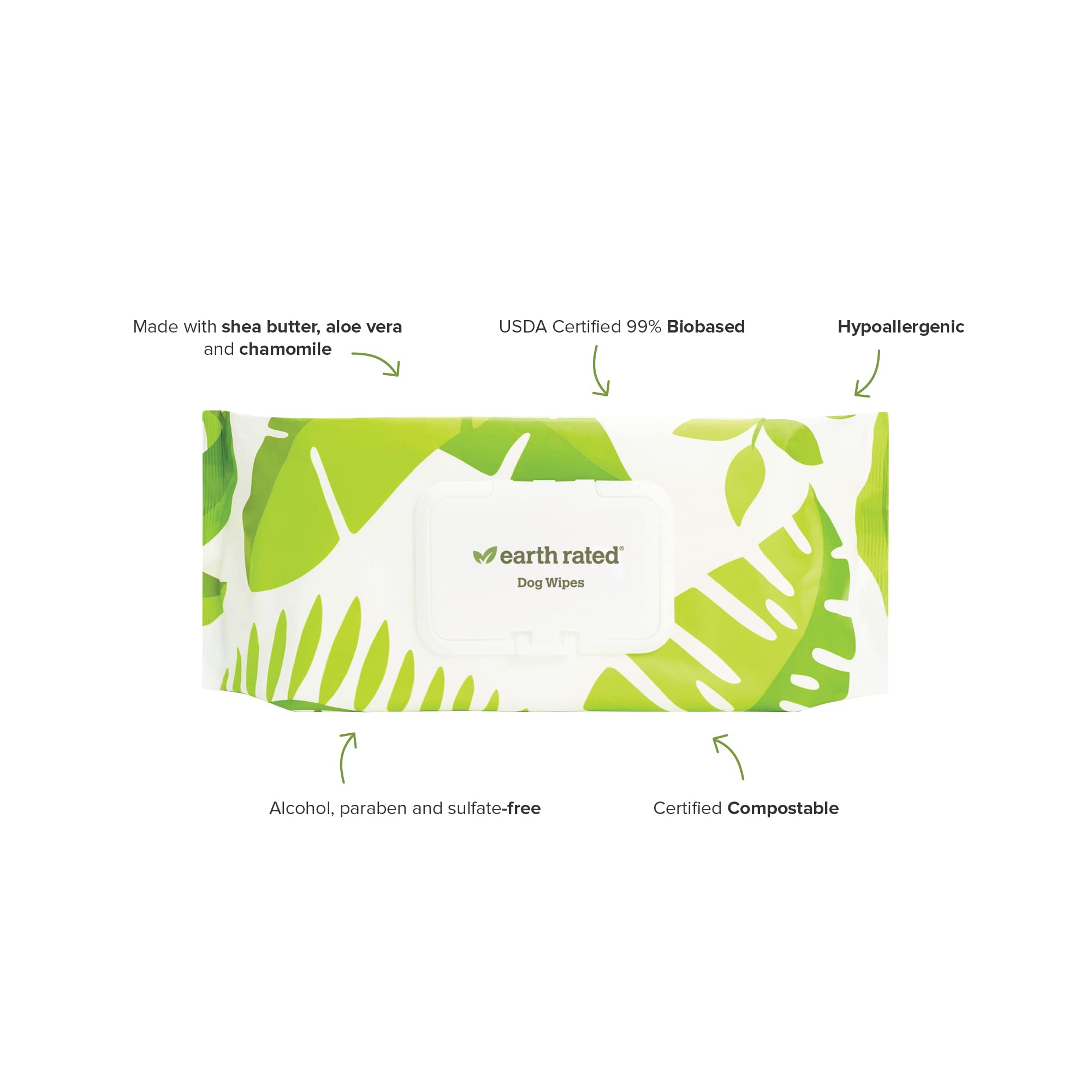 Earth Rated Plant Based Dog Wipes - Cleaning And Odor-Controlling Grooming Wipes For Paws, Body, And Butt - Perfect For Puppy And Adult Dogs - Unscented - 100 Count