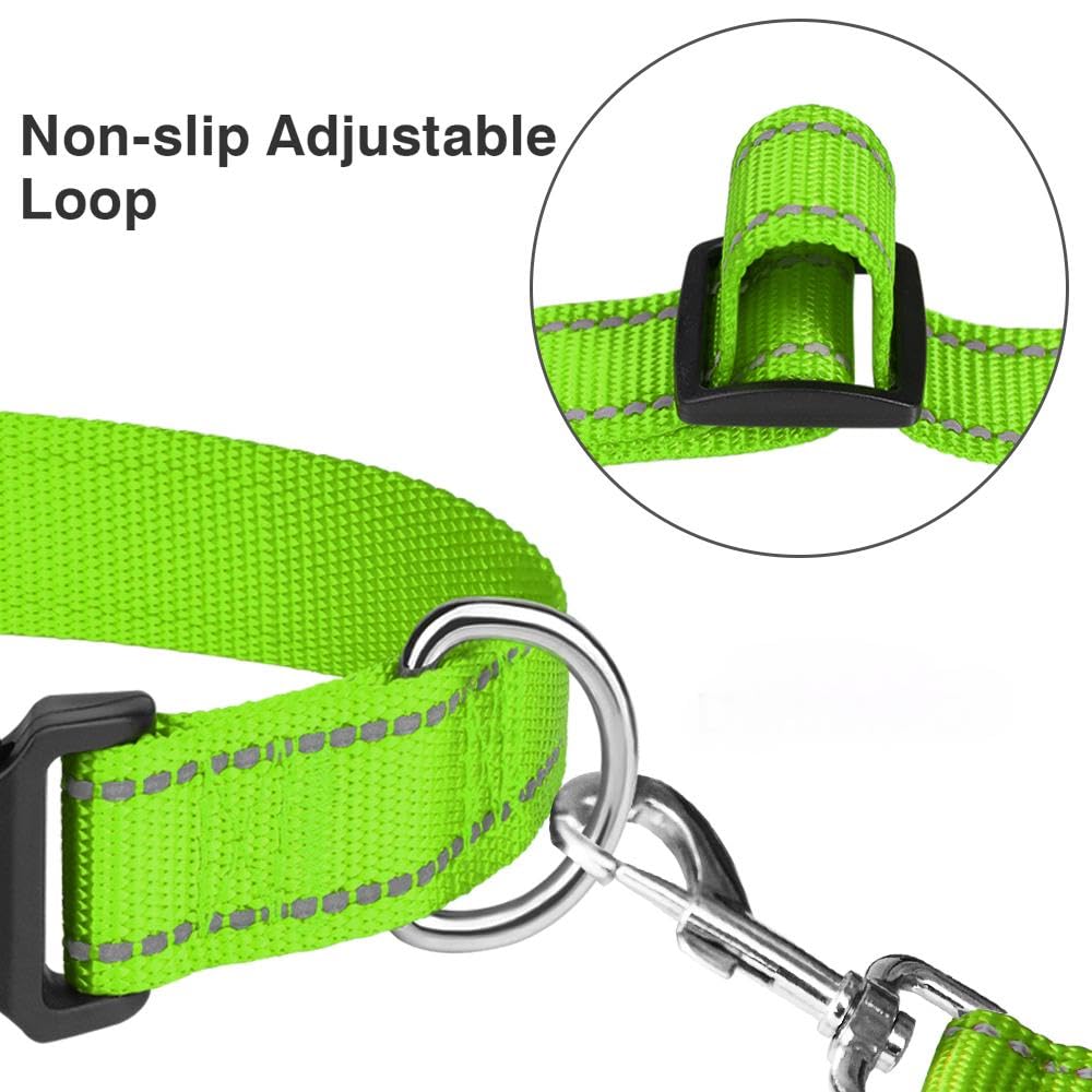 Taglory Reflective Adjustable Dog Collars For Puppy Small Medium Large Dogs, Thin Nylon Webbing And Quick Release Plastic Buckle(Green Medium)