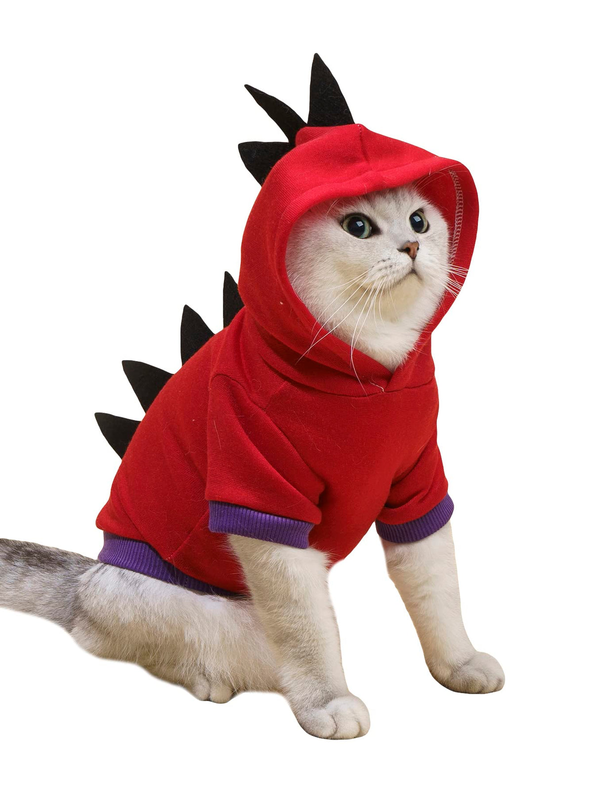 Qwinee Dinosaur Dog Hoodie Dog Warm Jacket Christmas Halloween Dog Costume Dog Clothes For Puppy Kitten Small Medium Dogs Cats Red Xxs