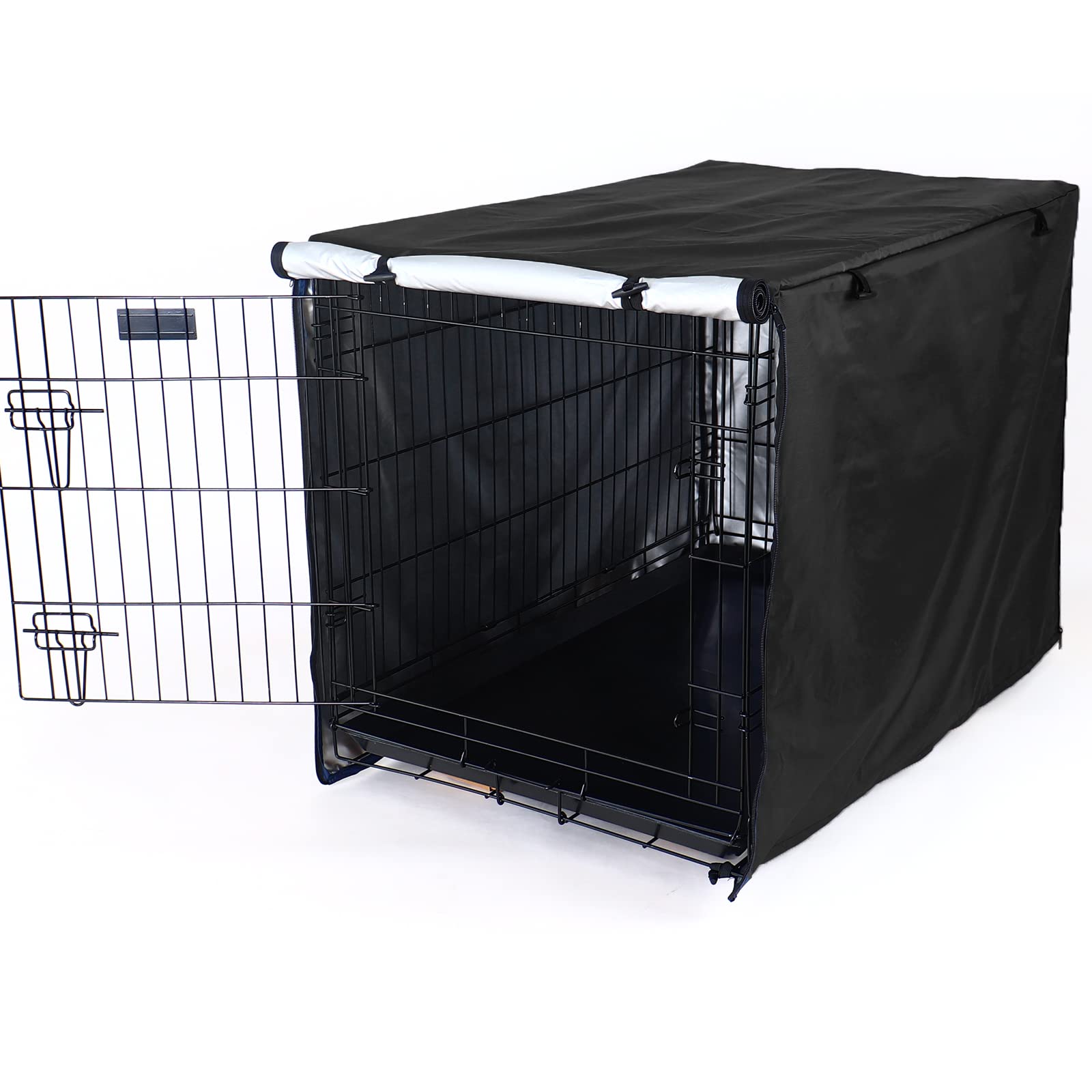 Kefit Durable Dog Crate Cover-Double Door, Pet Kennel Cover Waterproof Anti-Uv Dog Cage Cover Fit For 24-54 Inches Crate -Black