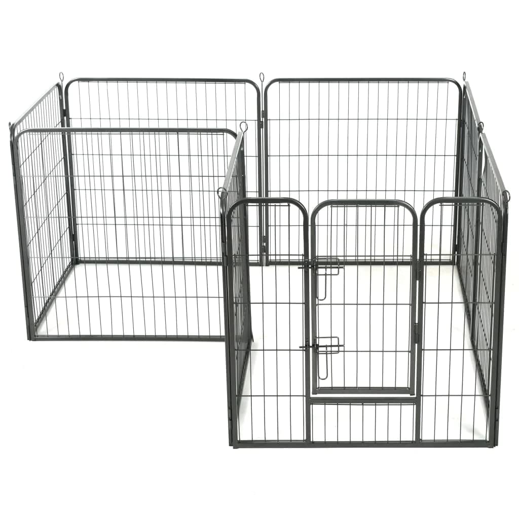 Vidaxl Dog Playpen 8 Panels Dog Exercise Folding Enclosure Run Cage Wire Fence Pet Kennel Supply Indoor Outdoor Home Garden 31.5'X31.5' Black Steel