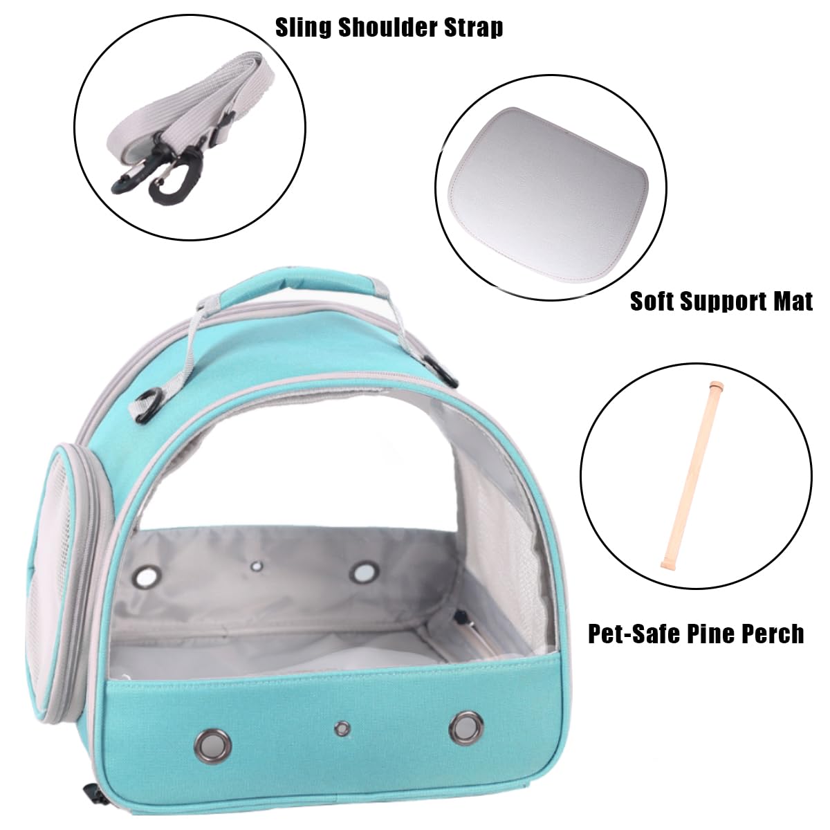 Small Bird Travel Cage Carrier, Portable Small Bird Parrot Parakeet Carrier with Standing Perch and Comfy Mat (NO Tray), Bird Ca