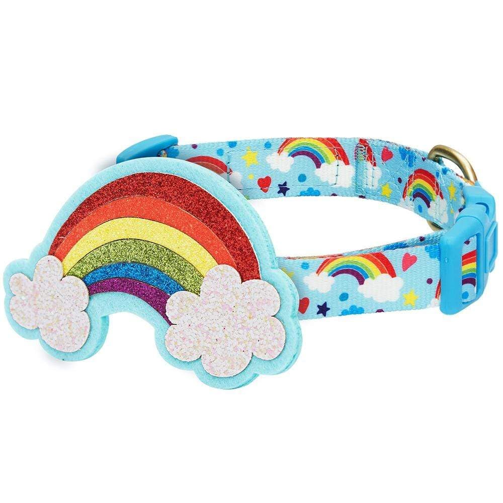 Blueberry Pet Rainbow Clouds Adjustable Dog Collar with Blingy D  cor, Small, Neck 12-16