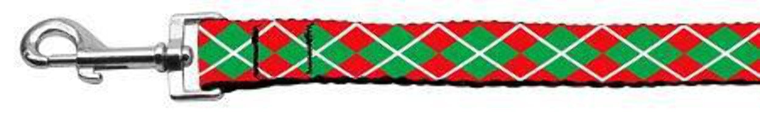 Christmas Nylon Pet Collars and Leashes, &quot;Christmas Argyle&quot; 3/8&quot; w x 6 ft. leash