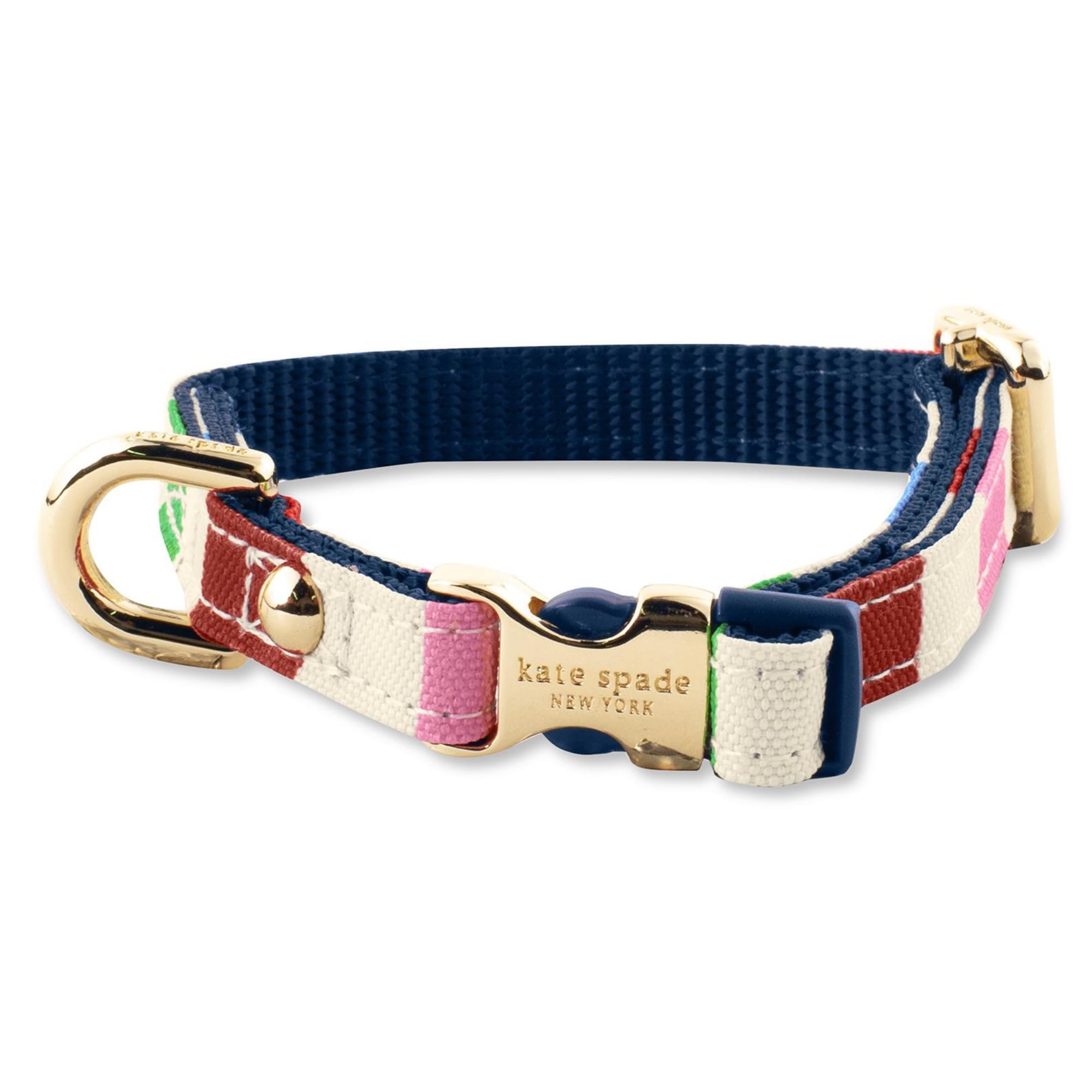 Kate Spade New York Cute Dog Collar With Gold Metal Buckle, Adjustable Collar For Female Or Male Extra Small Dogs (Adventure Str