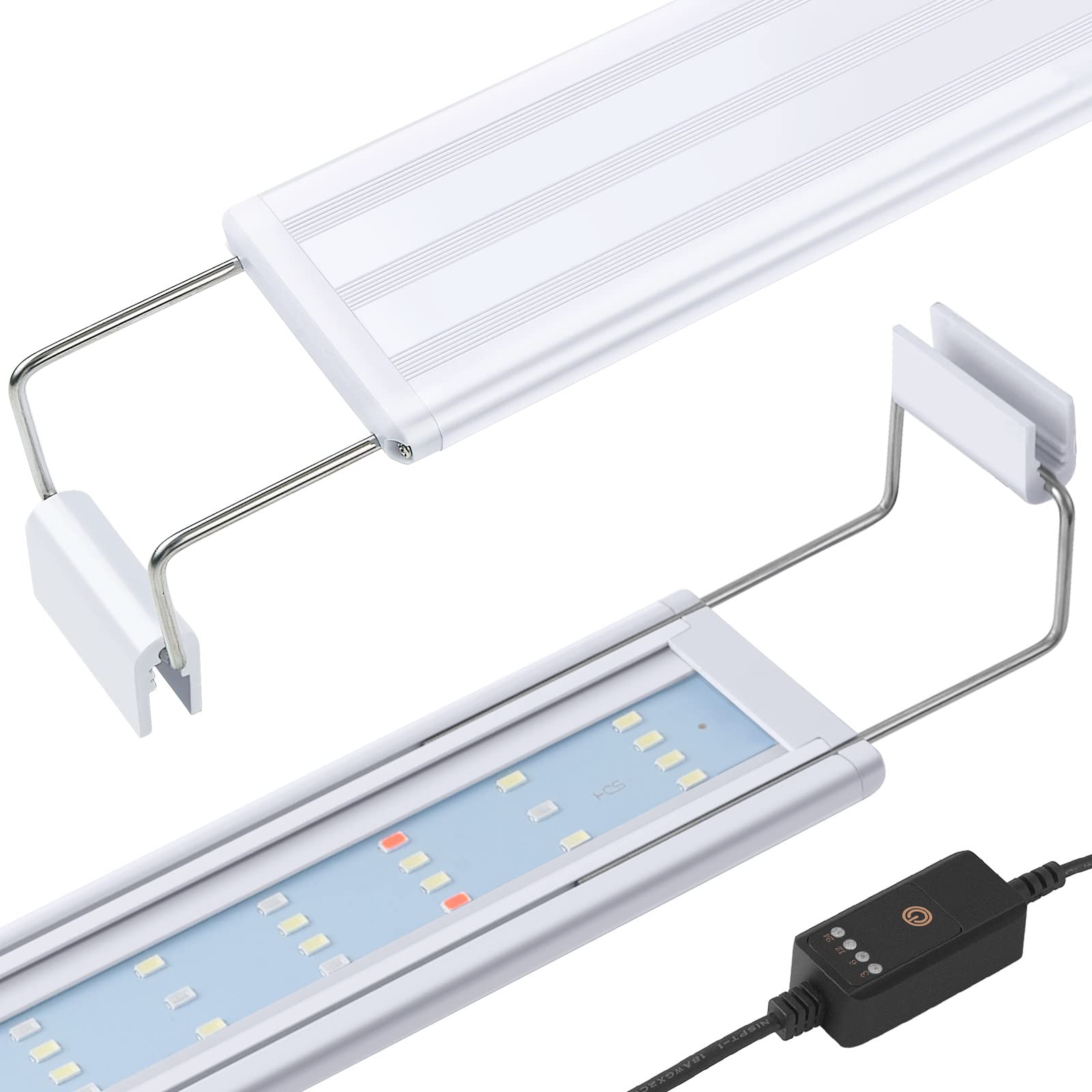 Hitop Full Spectrum Led Aquarium Light - 12” 16” 24” 32” Classic Fish Tank Light With Rgb Leds, With Timer And Stable Extendable Brackets (12-20In)