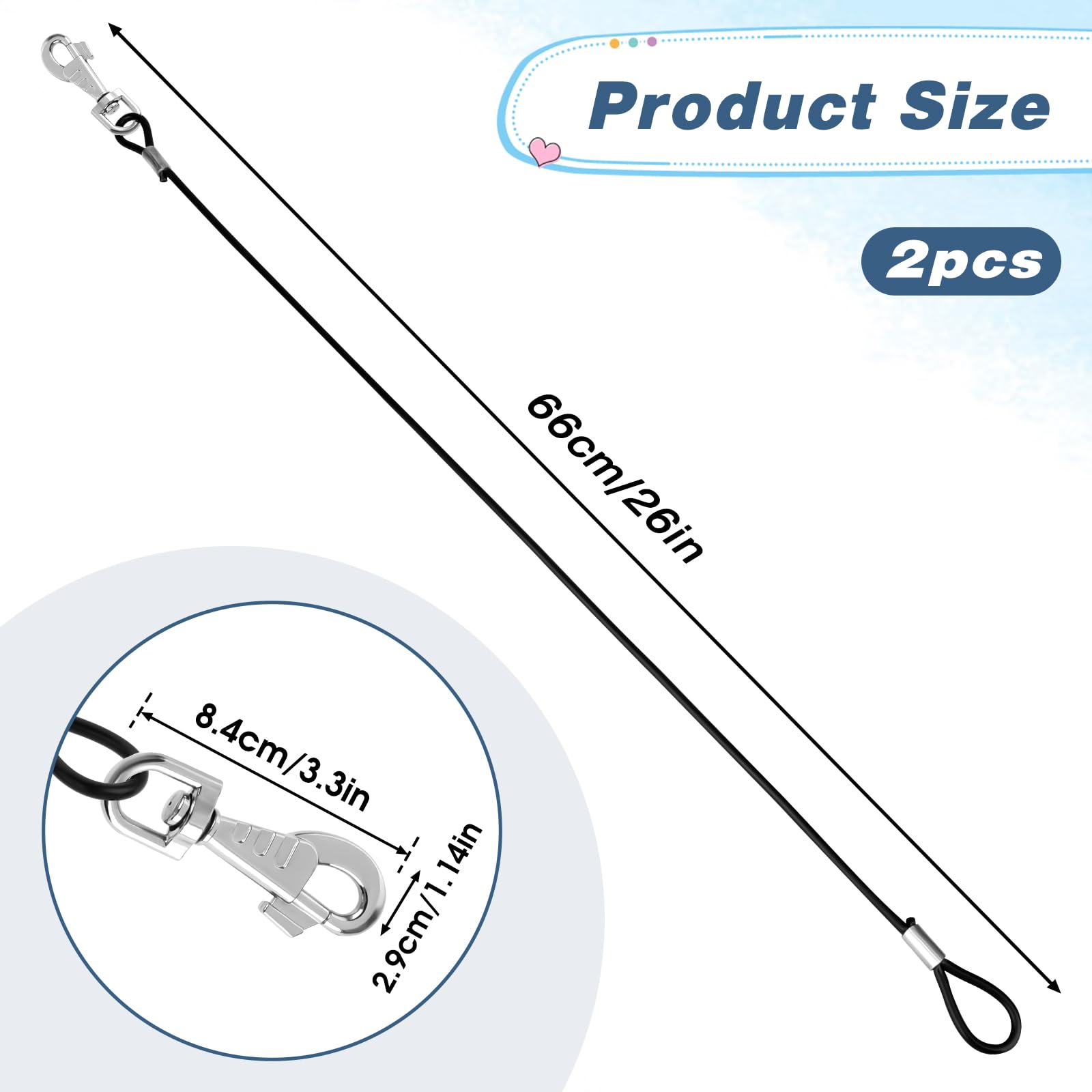 2 Pack Chew Proof Dog Leash Extension Rope, 24'' Short Dog Leash Extender For Training, Non Chewable Dog Leash Extender Suitable