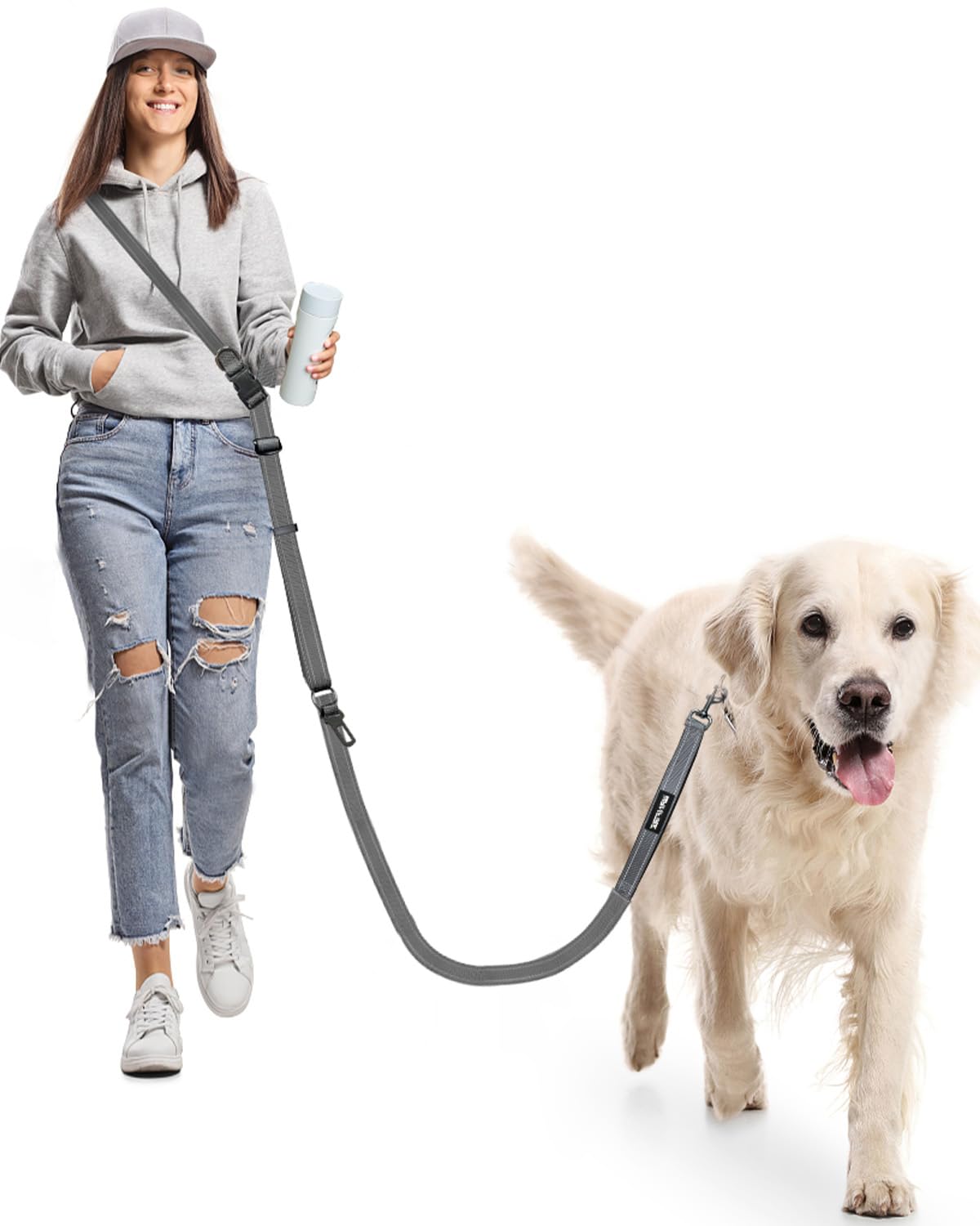 Wanfire Hands Free Dog Leash, Multifunctional Crossbody Heavy Duty Dog Leash, 9.5 Ft Long Waist Belt With Car Safety Buckle For 