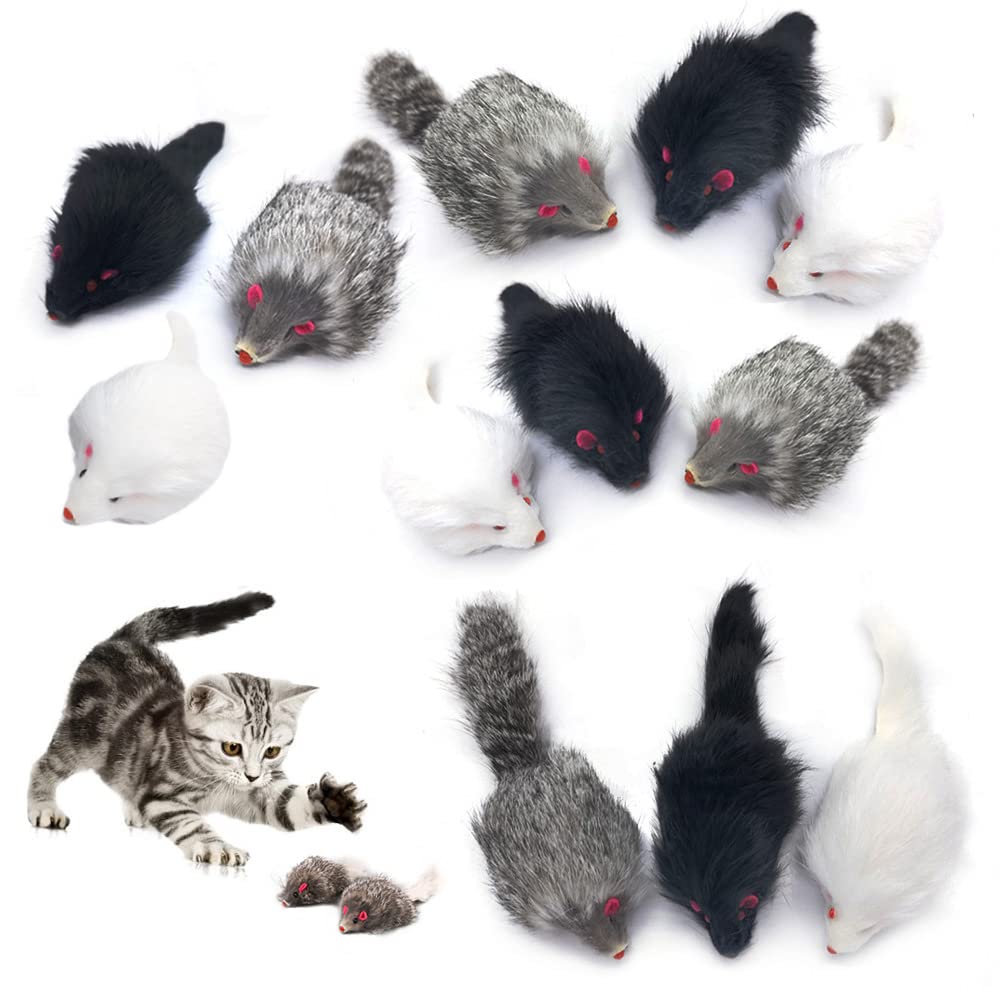 Pawstrip Funny Cat Toy Fur Mice Rattling Toy For Kittens Squeaky Cat Mouse Toys Interactive Kitty Real Rabbit Fur Fake Mice Ratt